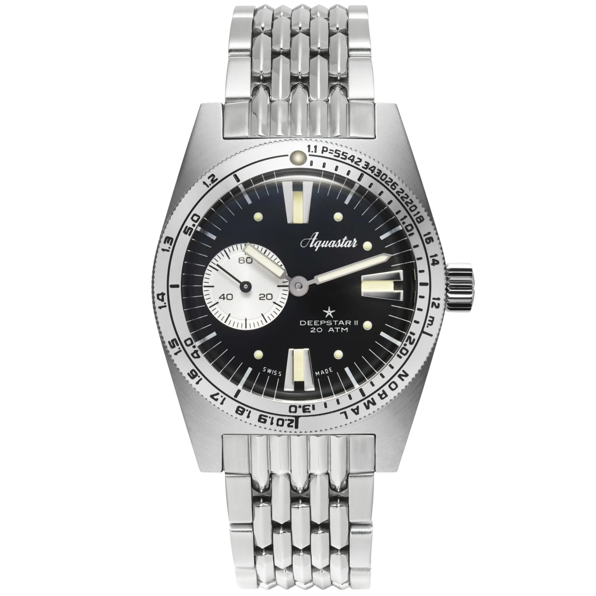 Aquastar Deepstar II 37mm Mono-Compax schwarzes Zifferblatt Stahl Herren Automatik Uhr DS2-BOR VB
