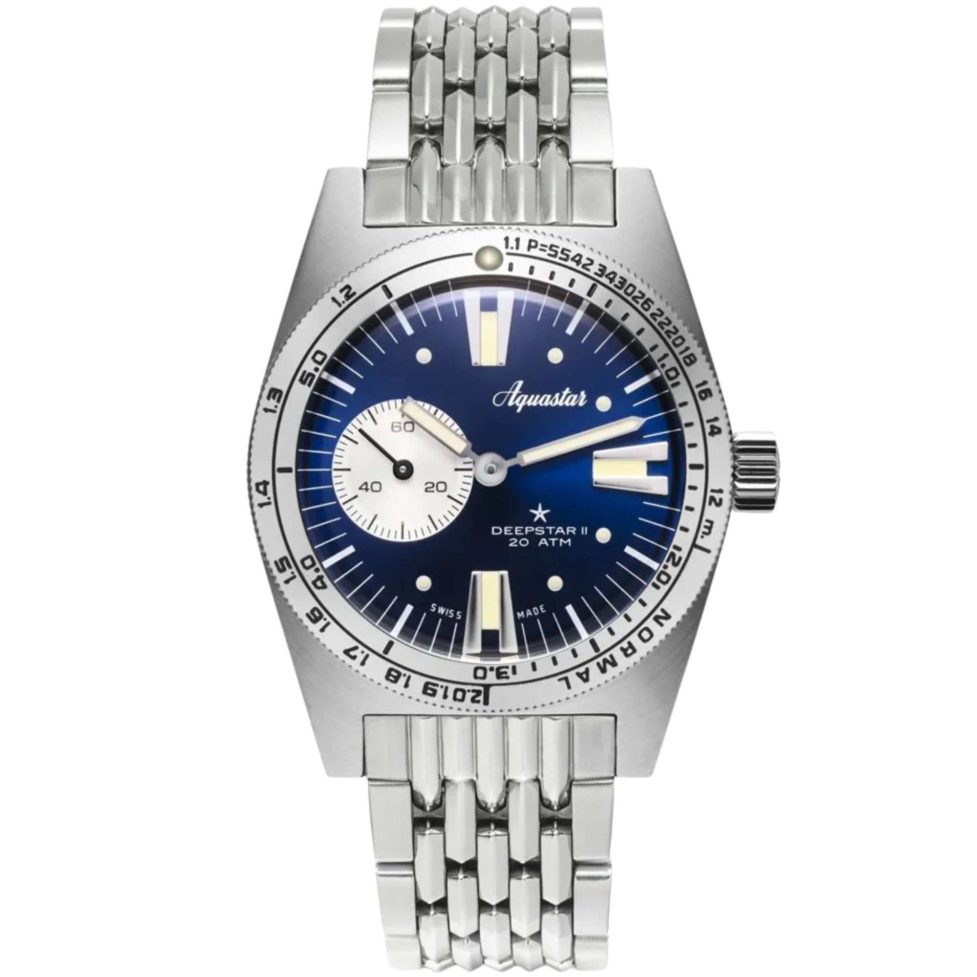 Aquastar Deepstar II 37mm Mono-Compax blaues Zifferblatt Stahl Herren Automatik Uhr DS2-BOR BR