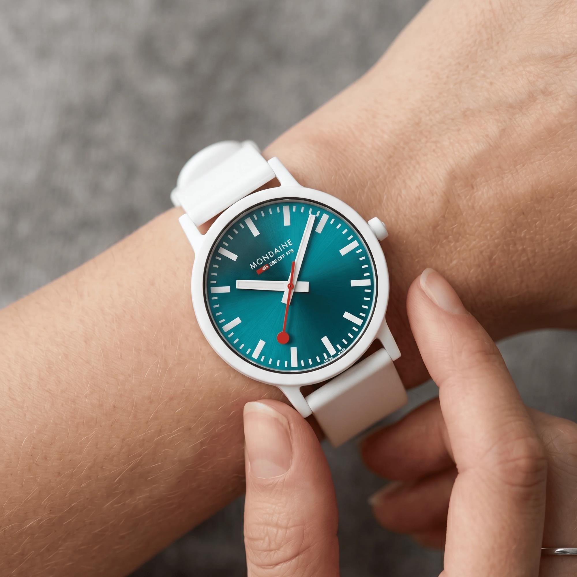 Mondaine Essence Teal 41mm Limited Edition Blue Dial Silicone Mens Quartz Watch MS1.41140.RA