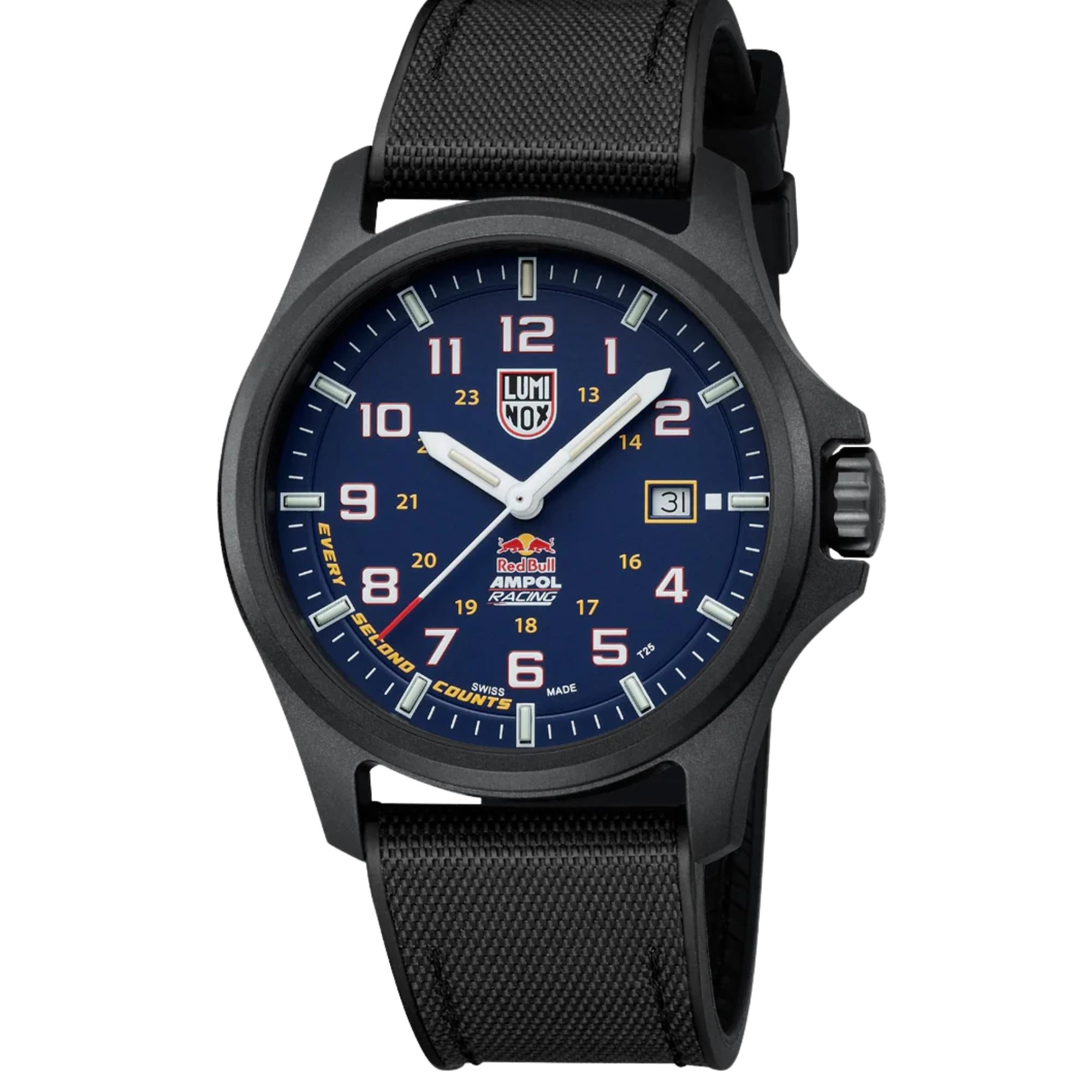 Luminox Atacama Field 43mm Limited Edition Red Bull Ampol Racing Blue Dial Rubber Textile Mens Quartz Watch XL.1970.ARB.N