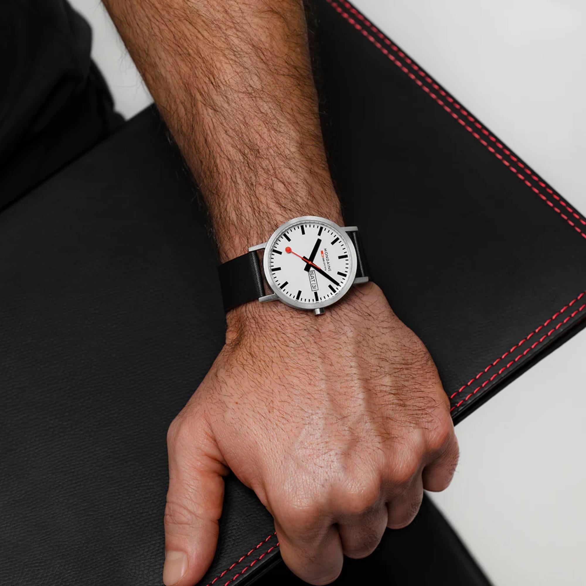 Mondaine Classic 40mm White Dial Leather Mens Quartz Watch A667.30360.11SBBV
