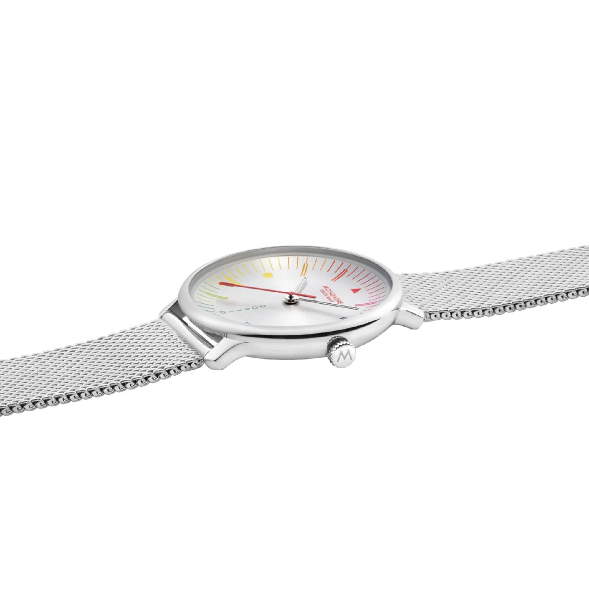Mondaine Doppio Bauhaus Inspired 33mm White Dial Steel Ladies Quartz Watch MLE.33112.SM