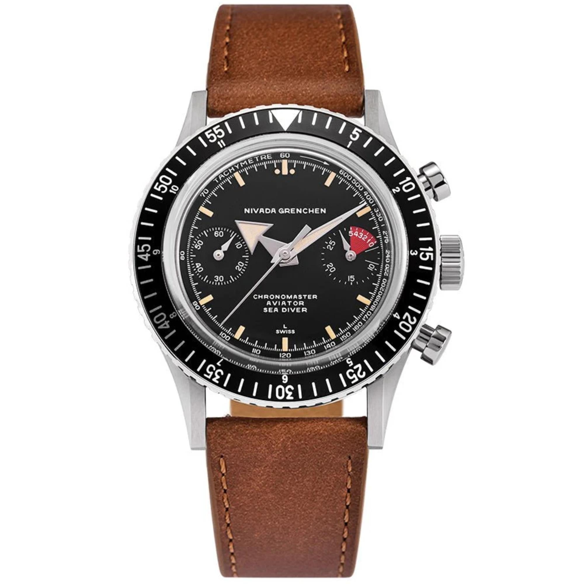 Nivada Grenchen Chronomaster 38mm 86056M16 black dial front view