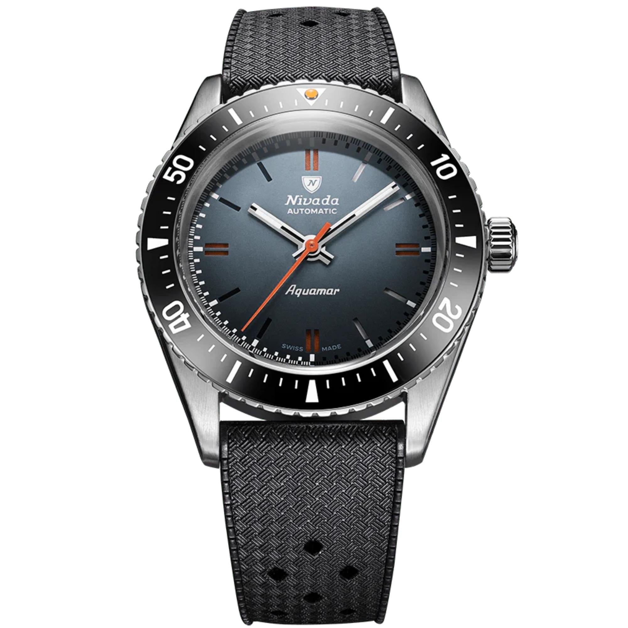 Nivada Grenchen Aquamar 38mm Grey Dial Rubber Mens Automatic Watch 32077A01