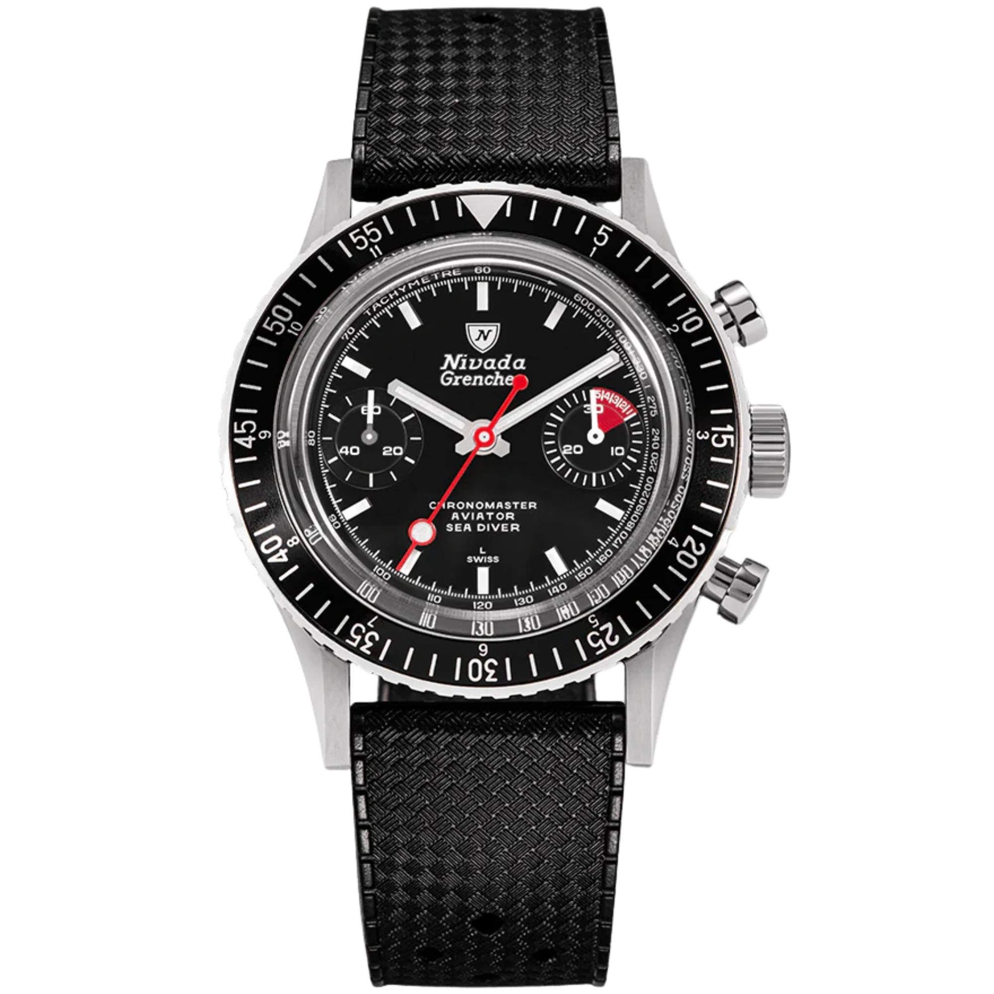 Nivada Grenchen Chronomaster 38mm Black Dial Rubber Mens Manual-Wind Watch 86011WM01