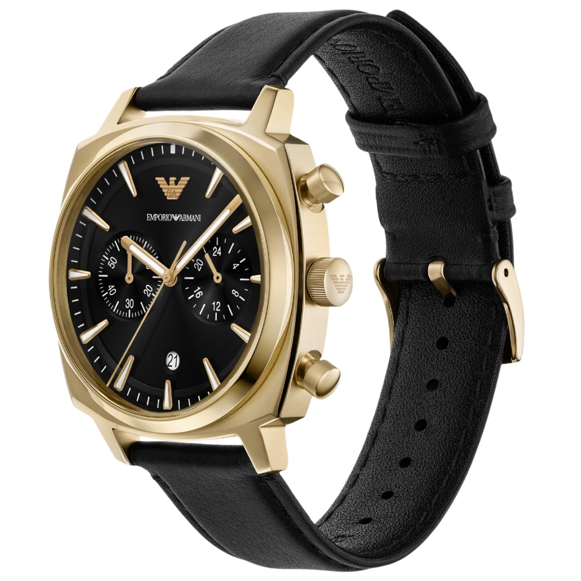 Emporio Armani Carlo 40mm Chronograph Black Dial Leather Mens Quartz Watch AR11690
