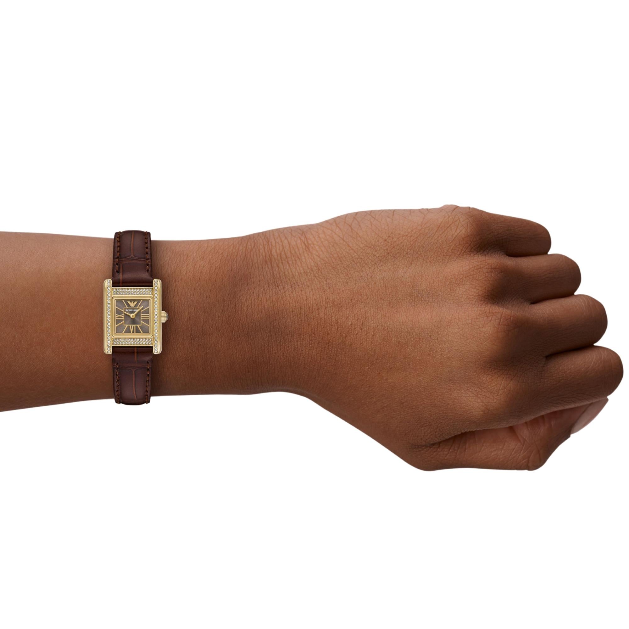 Emporio Armani Genni 26mm Brown Sunray Dial Leather Ladies Quartz Watch AR11705