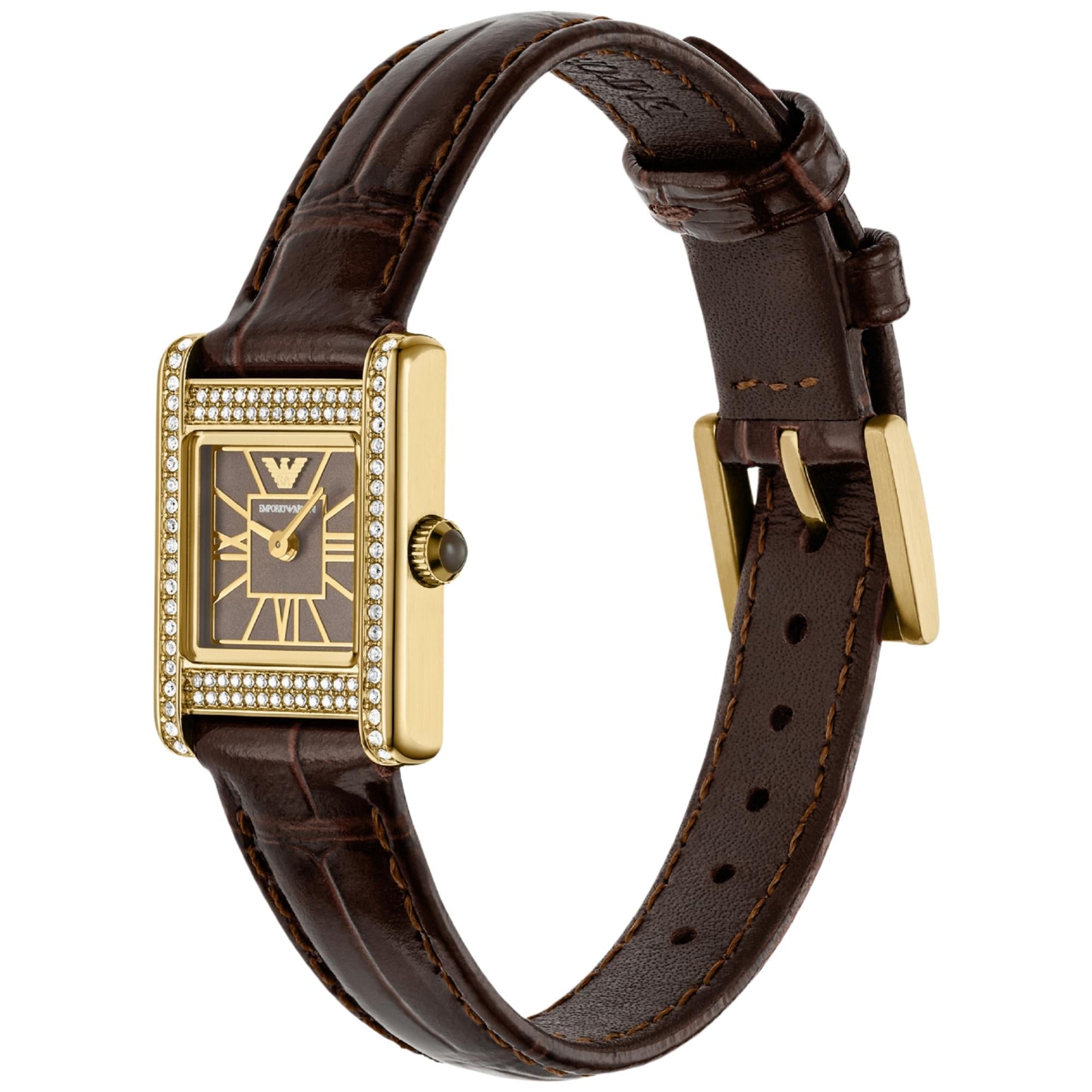 Emporio Armani Genni 26mm Brown Sunray Dial Leather Ladies Quartz Watch AR11705