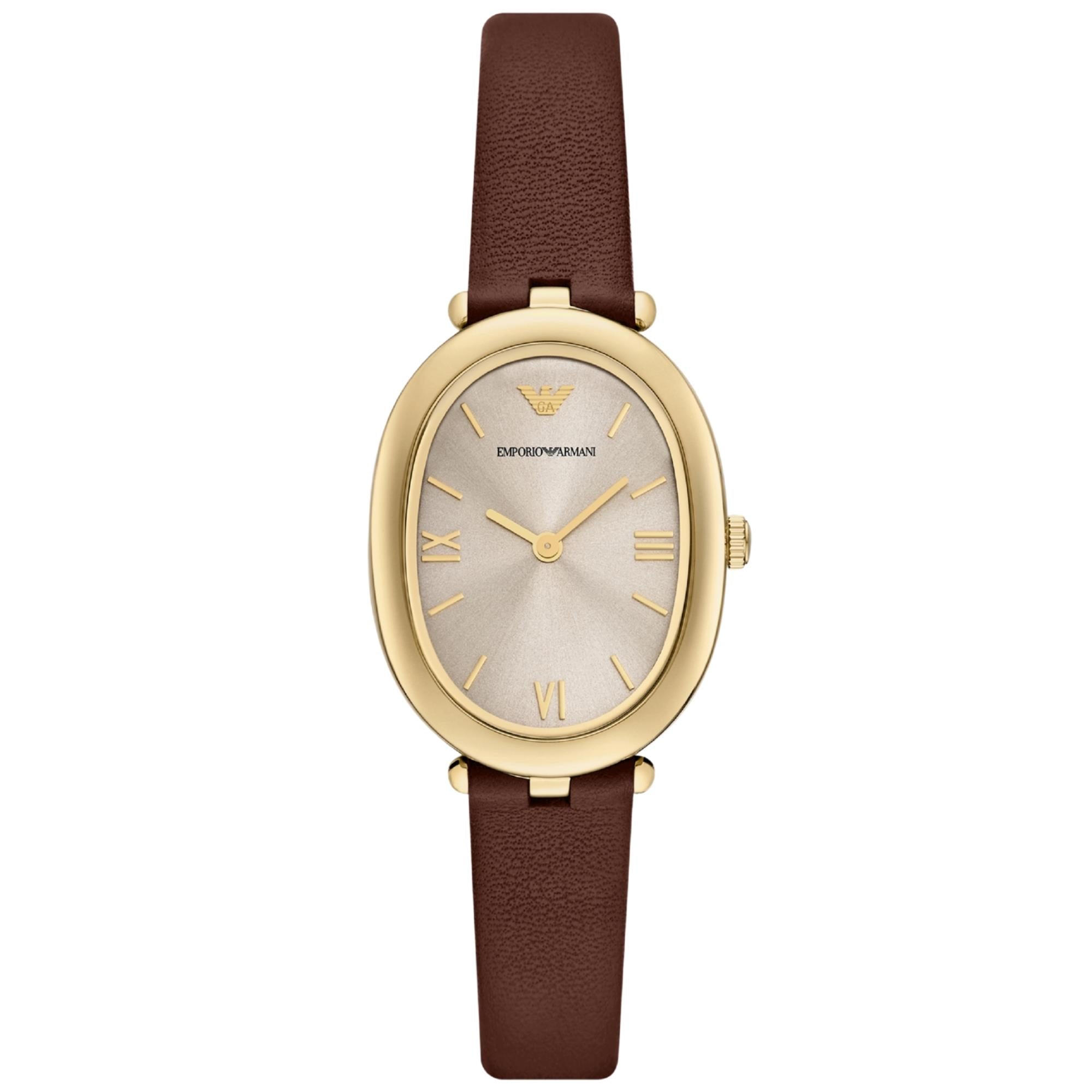 Emporio Armani Sinfonia 34mm Grey Sunray Dial Leather Ladies Quartz Watch AR11708