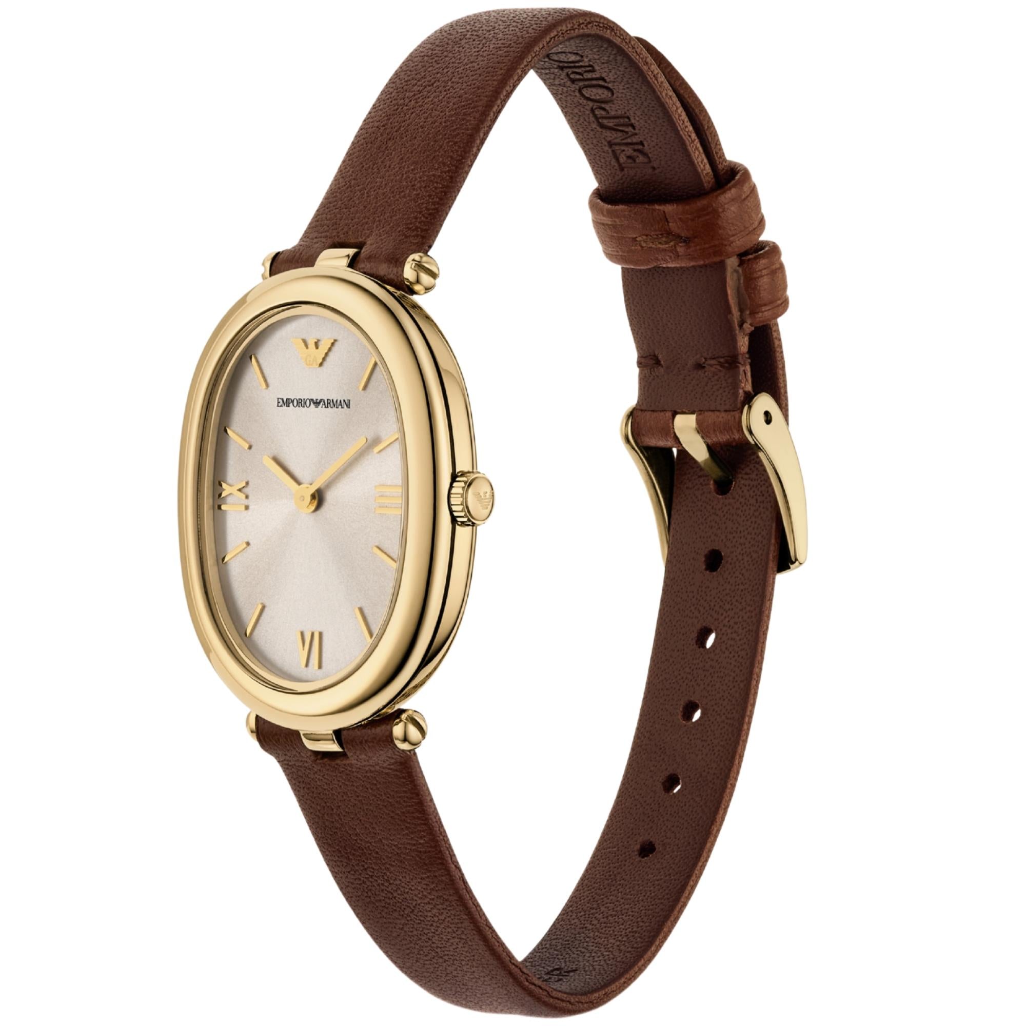 Emporio Armani Sinfonia 34mm Grey Sunray Dial Leather Ladies Quartz Watch AR11708