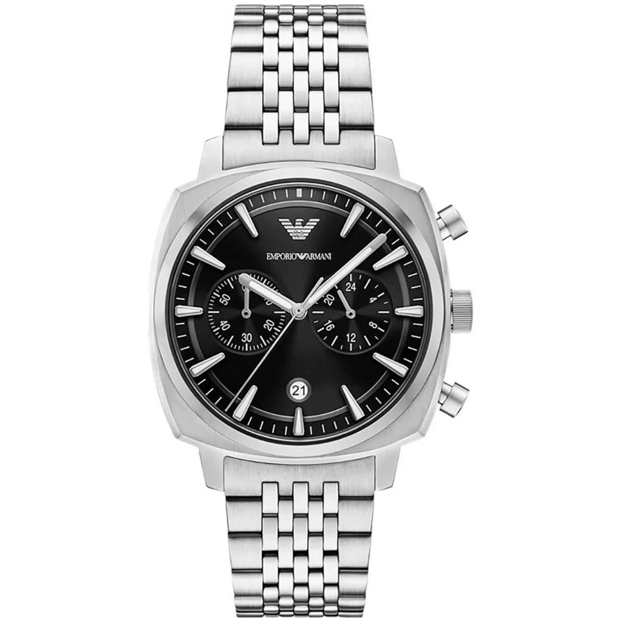 Emporio Armani Carlo 40mm Chronograph Black Dial Steel Mens Quartz Watch AR11725