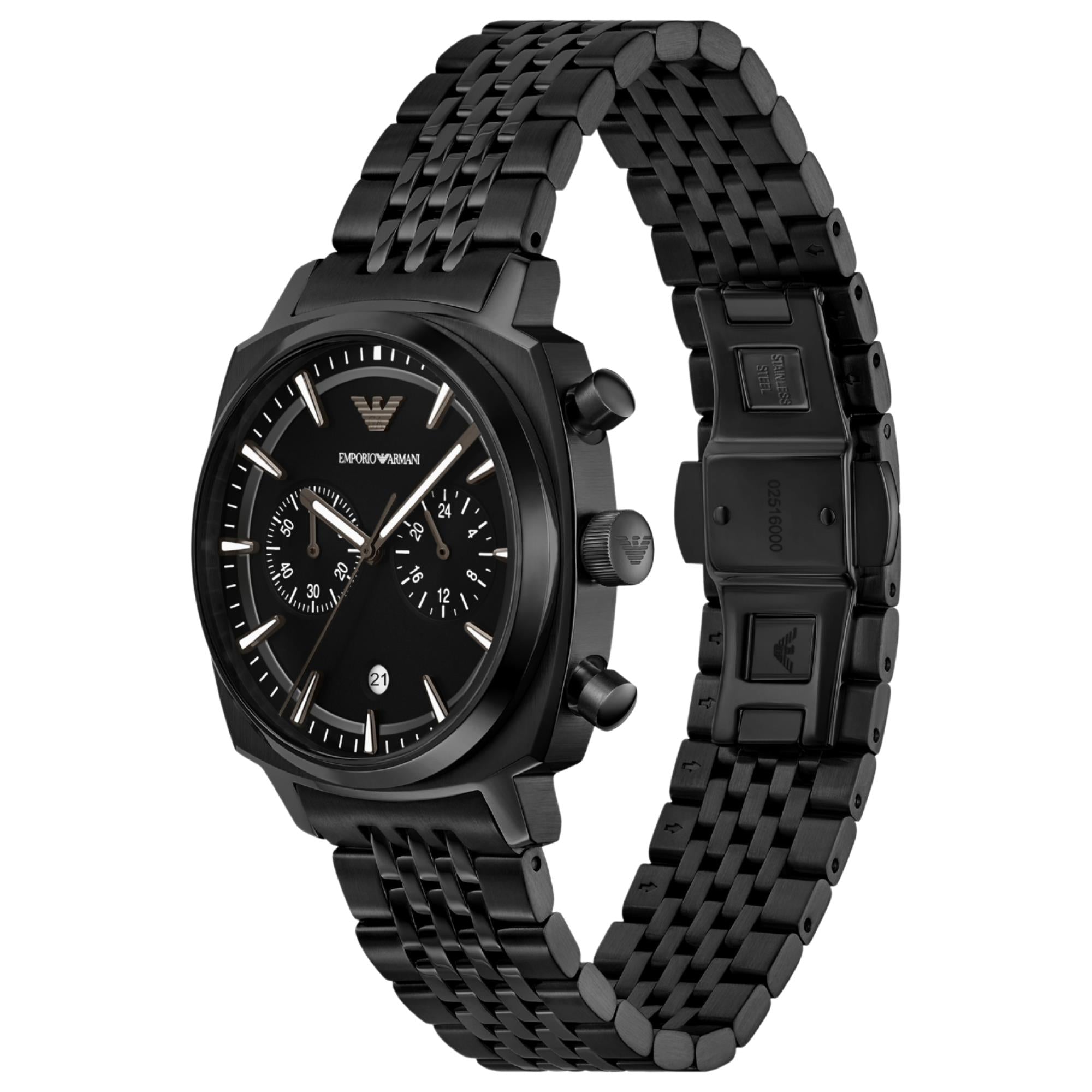 Emporio Armani Carlo 40mm Chronograph Black Dial Steel Mens Quartz Watch AR11727