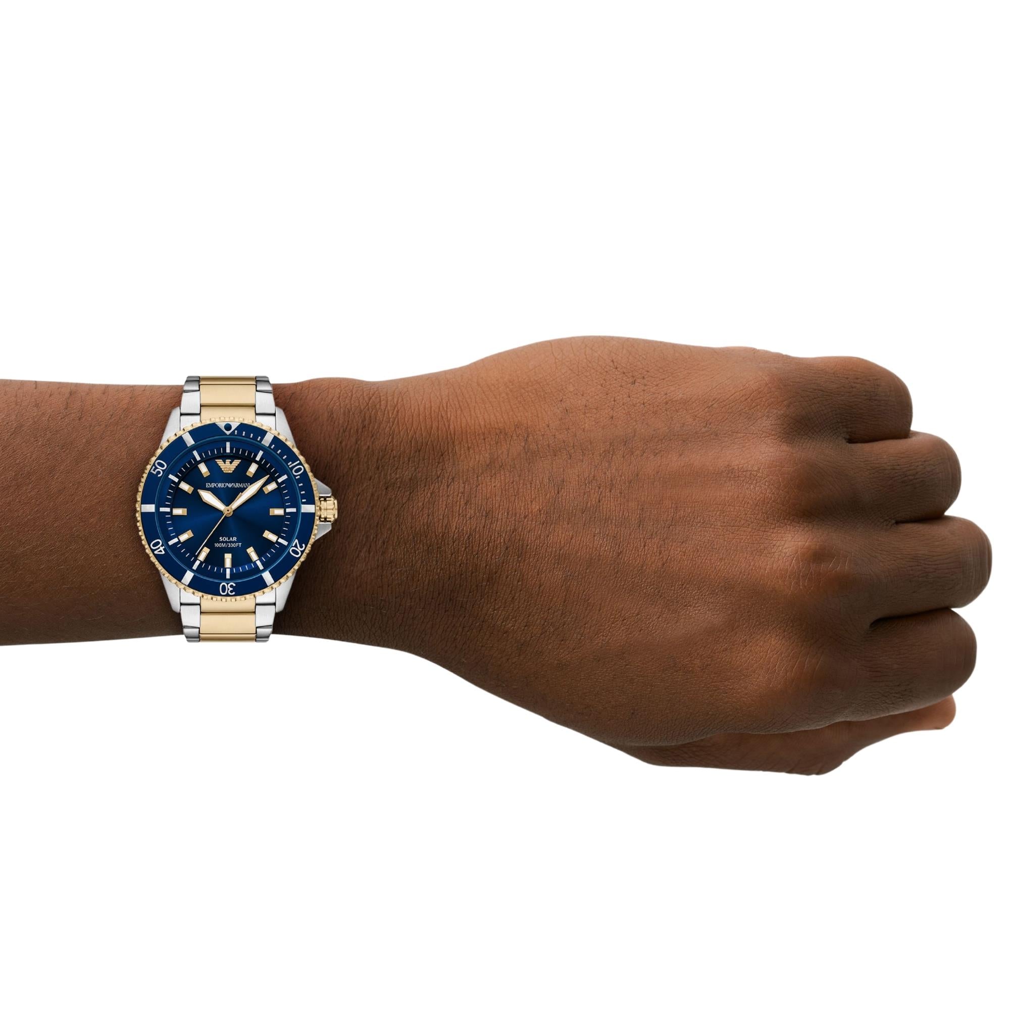 Emporio Armani World Explorer 42mm Blue Dial Steel Mens Solar Watch AR11738