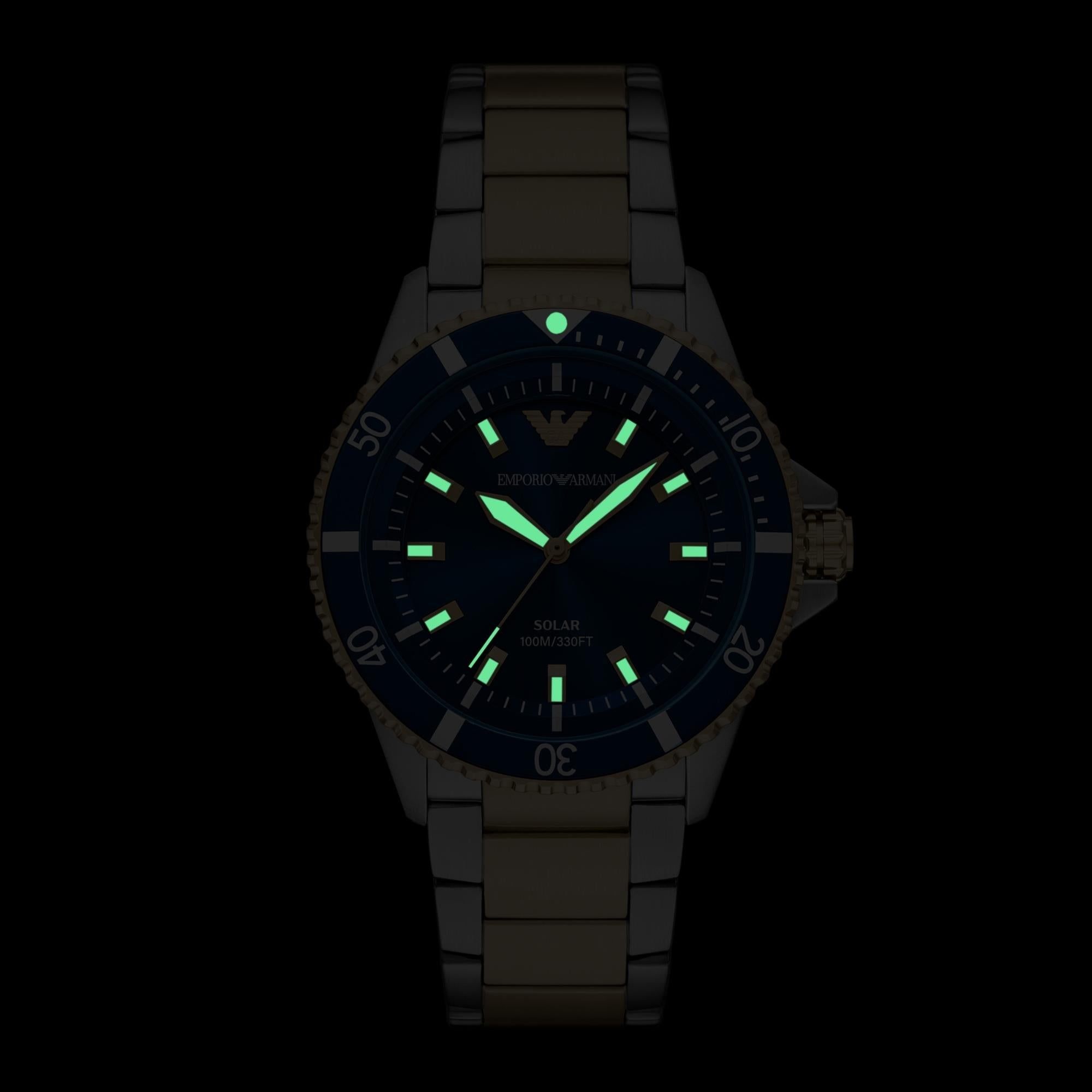 Emporio Armani World Explorer 42mm Blue Dial Steel Mens Solar Watch AR11738