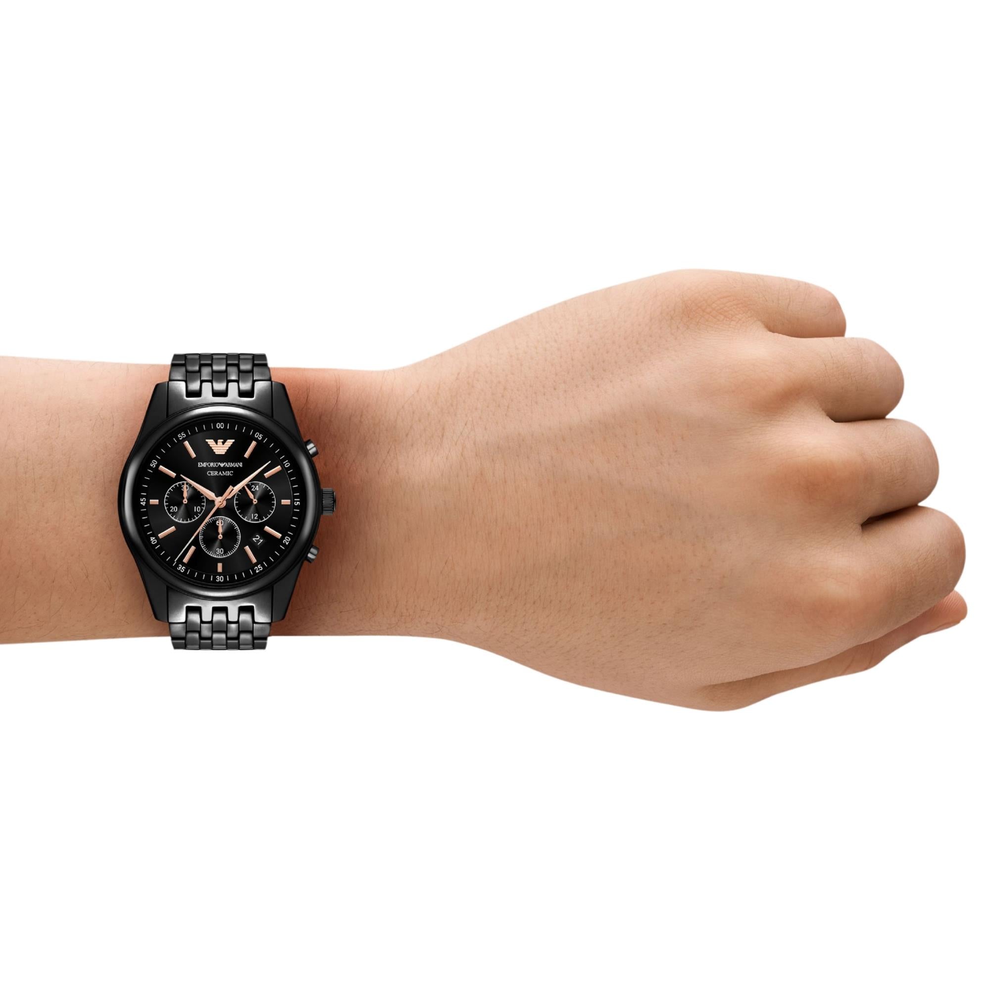 Emporio Armani Antonio 43mm Chronograph Black Dial Ceramic Mens Quartz Watch AR70015