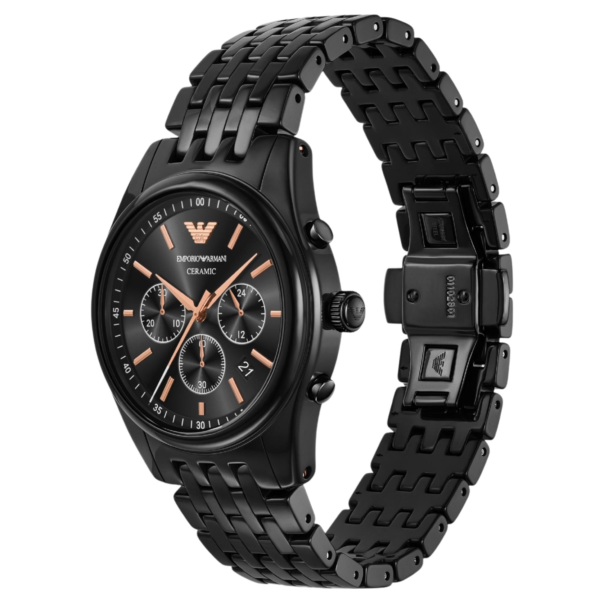 Emporio Armani Antonio 43mm Chronograph Black Dial Ceramic Mens Quartz Watch AR70015