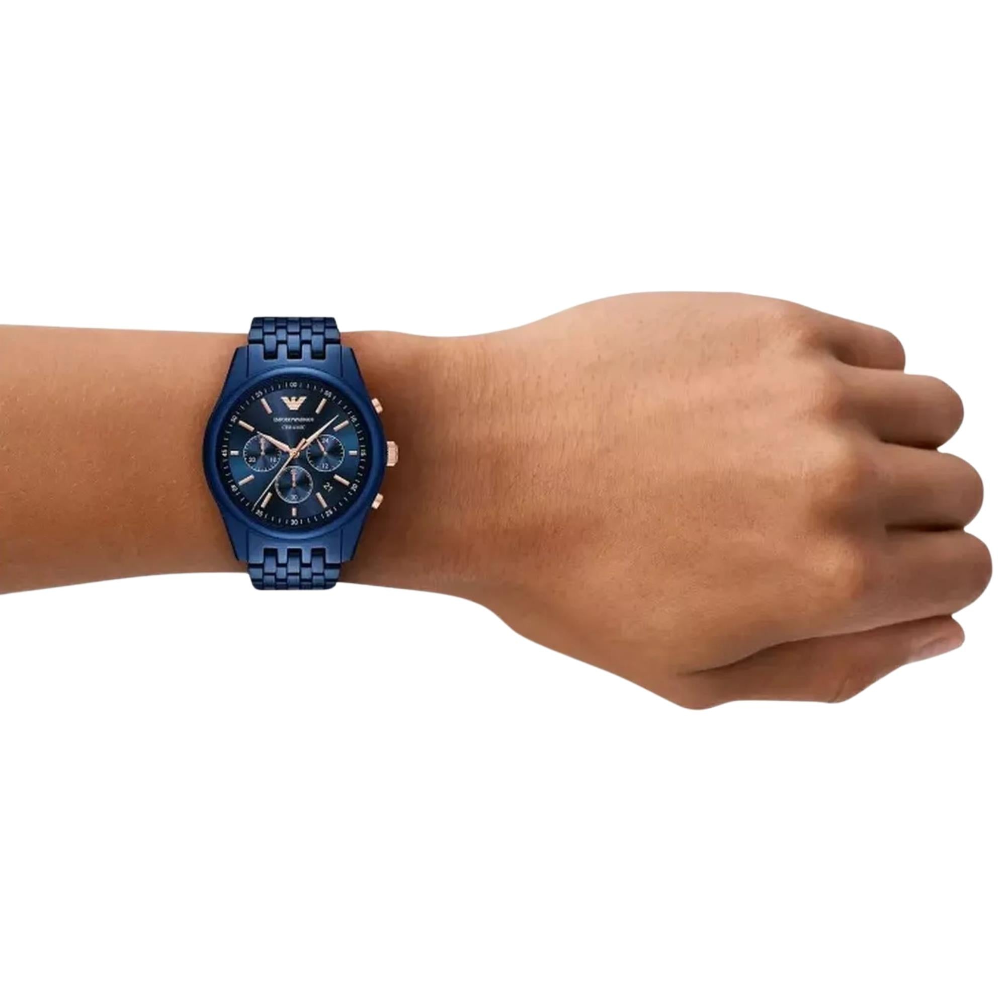Emporio Armani Antonio 43mm Chronograph Blue Dial Ceramic Mens Quartz Watch AR70016