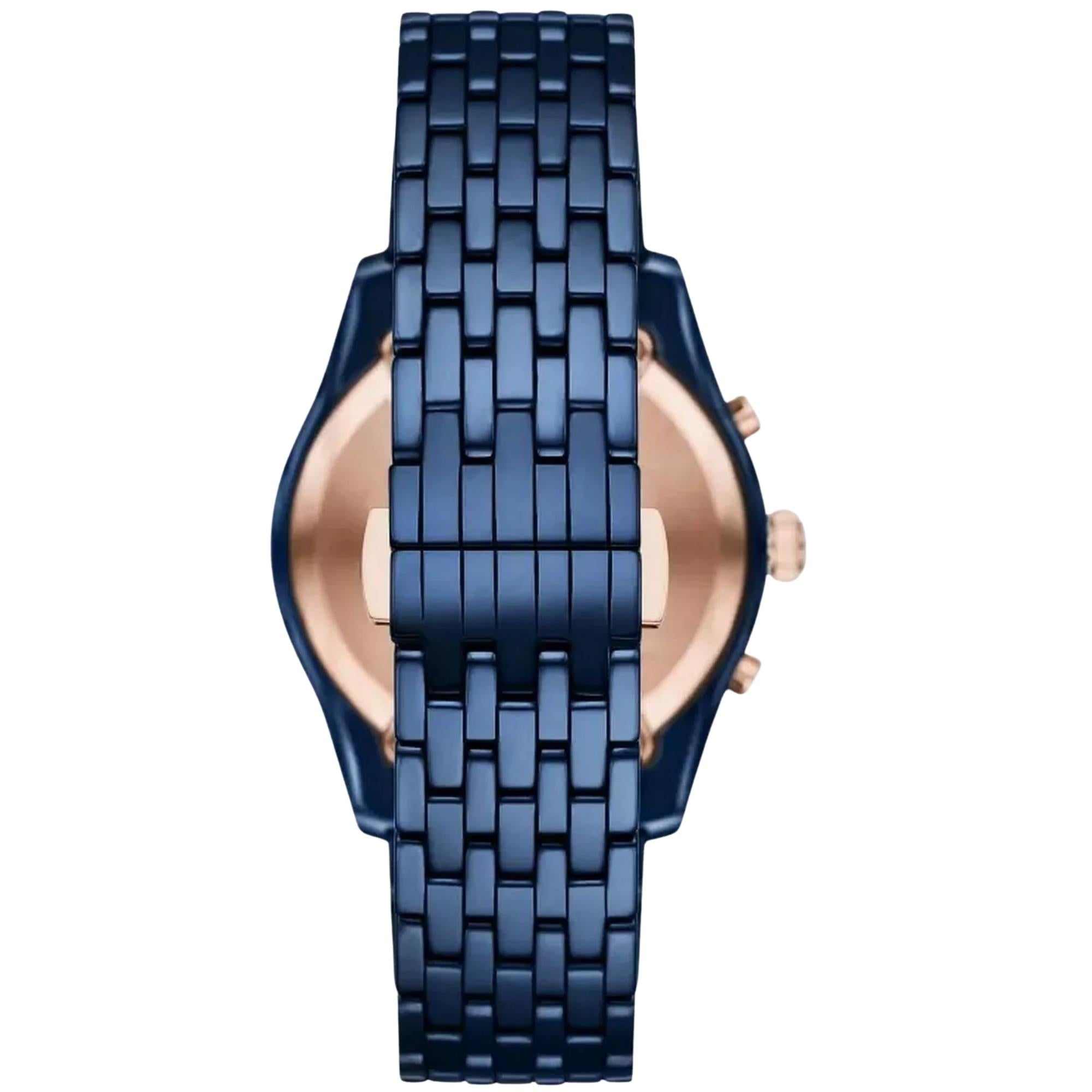 Emporio Armani Antonio 43mm Chronograph Blue Dial Ceramic Mens Quartz Watch AR70016