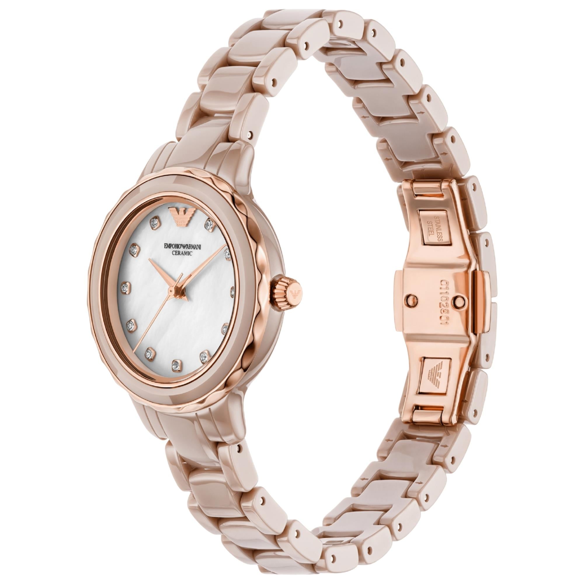 Emporio Armani Cleo 32mm Mother of Pearl Dial Ceramic Ladies Quartz Watch AR70018