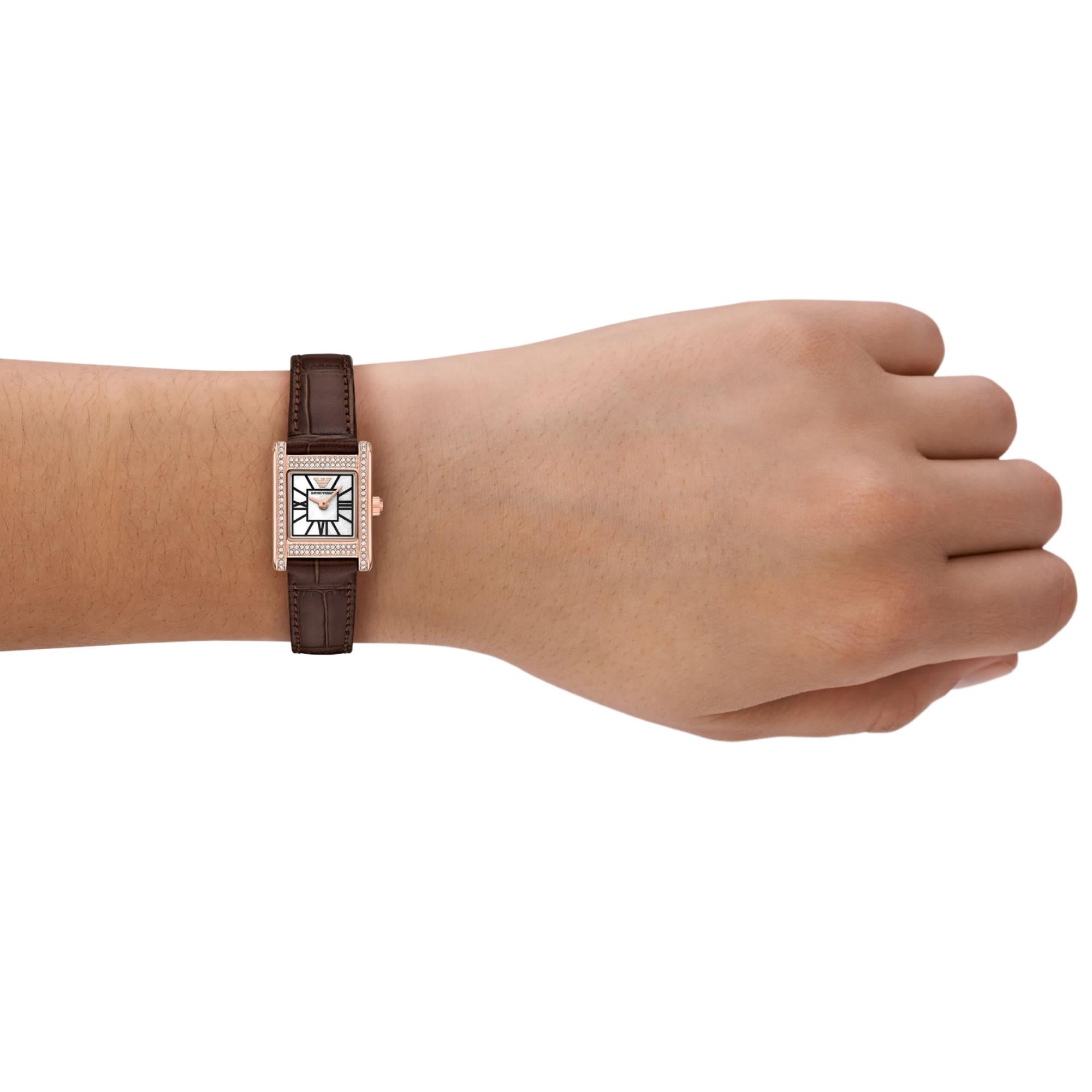 Emporio Armani Genni 26mm Mother of Pearl Dial Leather Ladies Quartz Watch AR80083SET