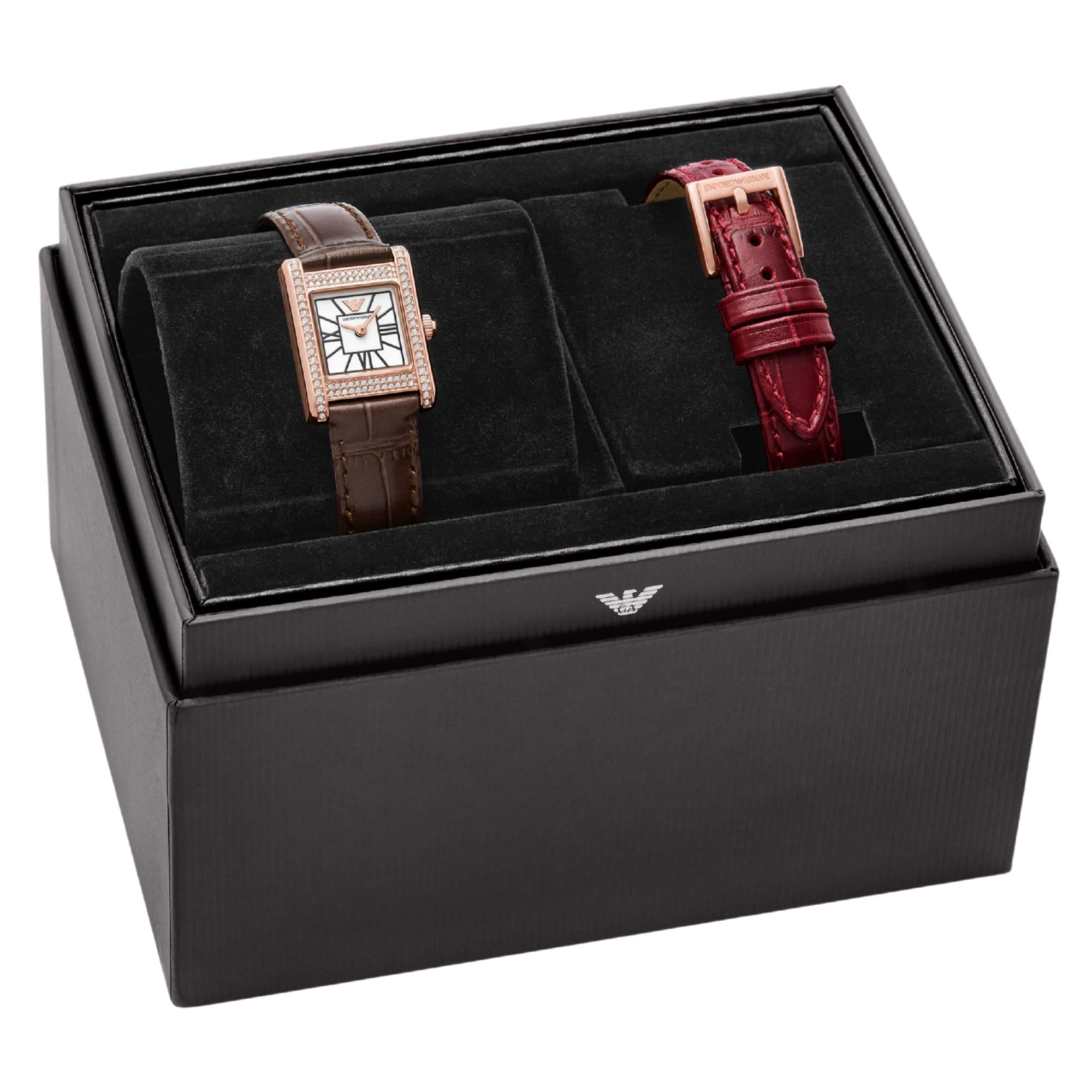 Emporio Armani Genni 26mm Mother of Pearl Dial Leather Ladies Quartz Watch AR80083SET