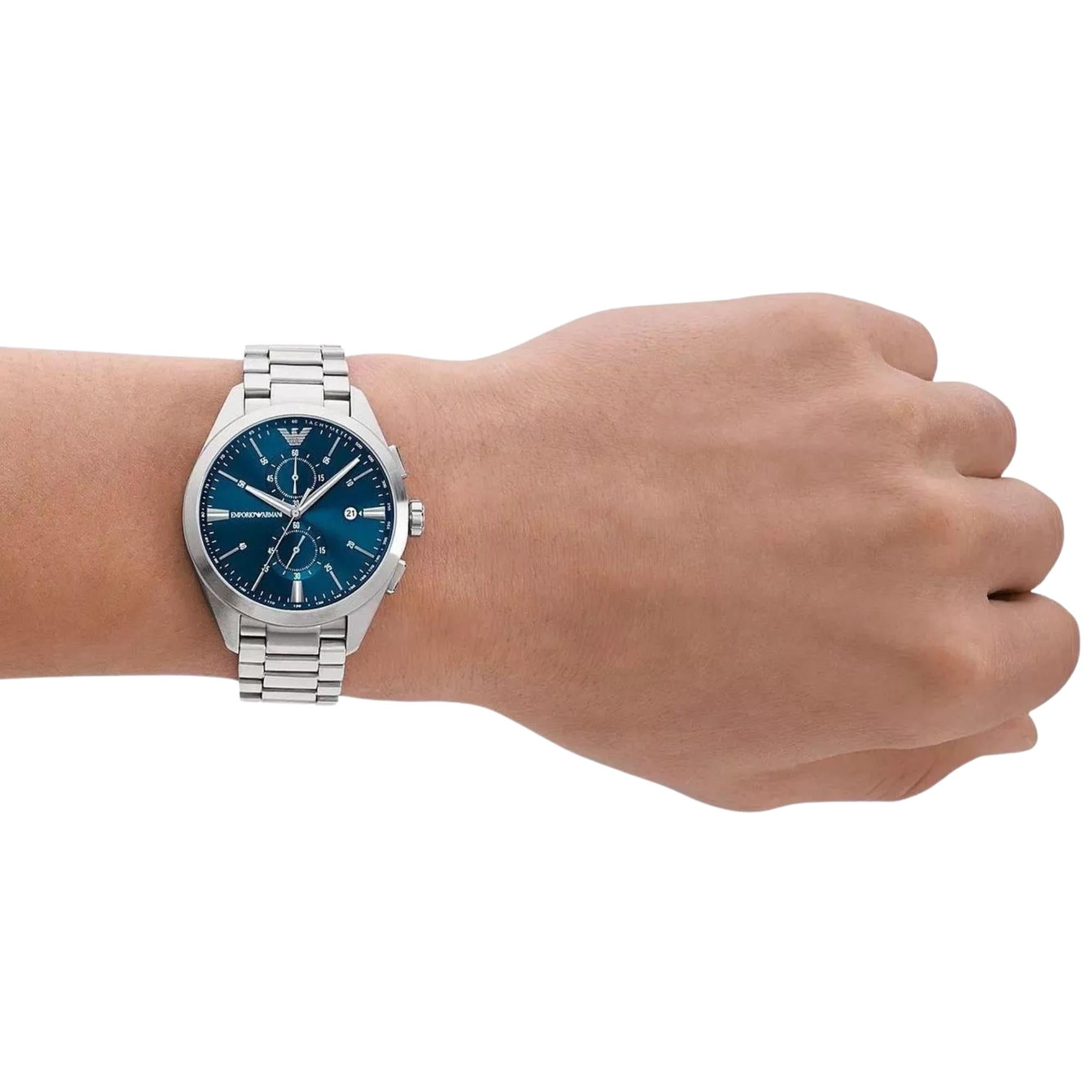 Emporio Armani Claudio 43mm Chronograph Blue Dial Steel Mens Quartz Watch AR11541