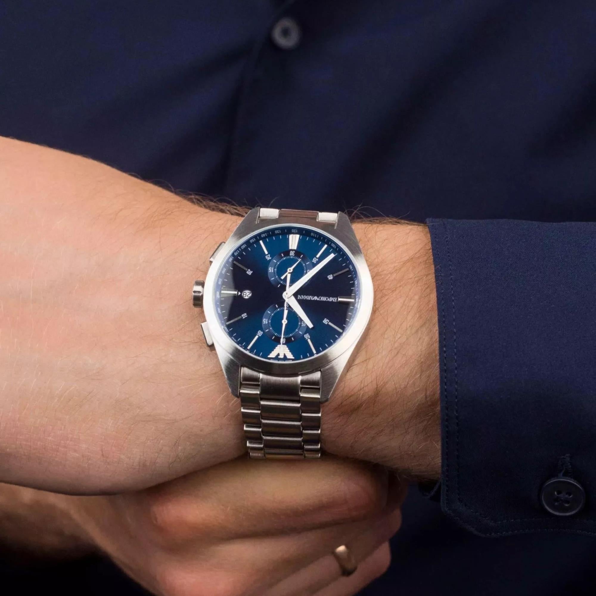 Emporio Armani Claudio 43mm Chronograph Blue Dial Steel Mens Quartz Watch AR11541