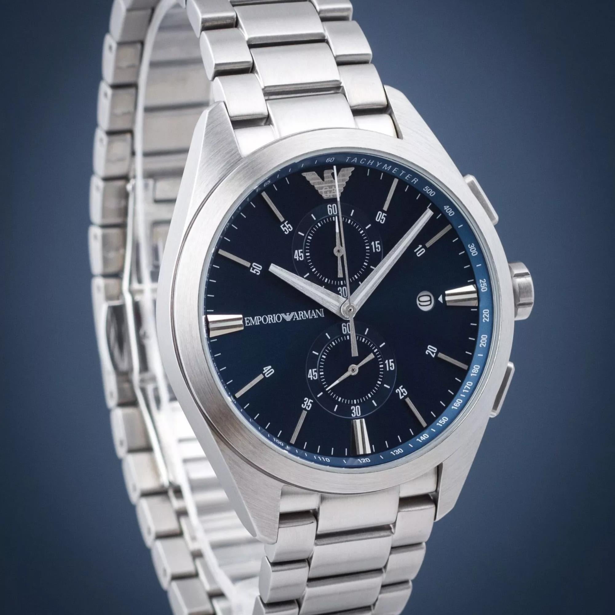 Emporio Armani Claudio 43mm Chronograph Blue Dial Steel Mens Quartz Watch AR11541