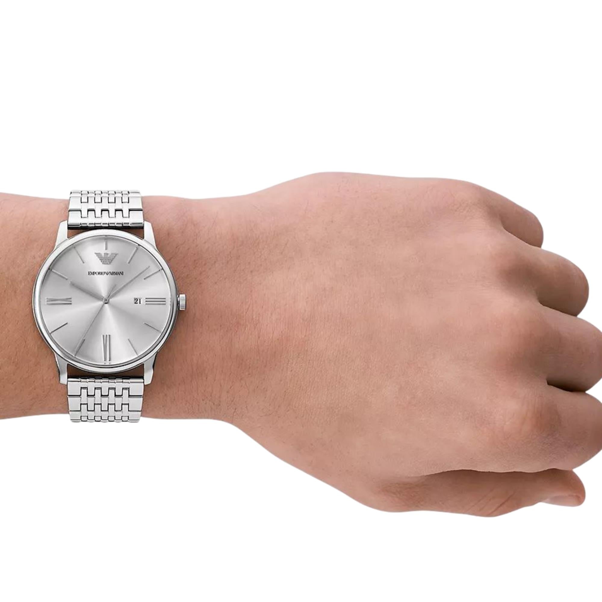 Emporio Armani Minimalist 42mm Silver Dial Steel Mens Quartz Watch AR11599