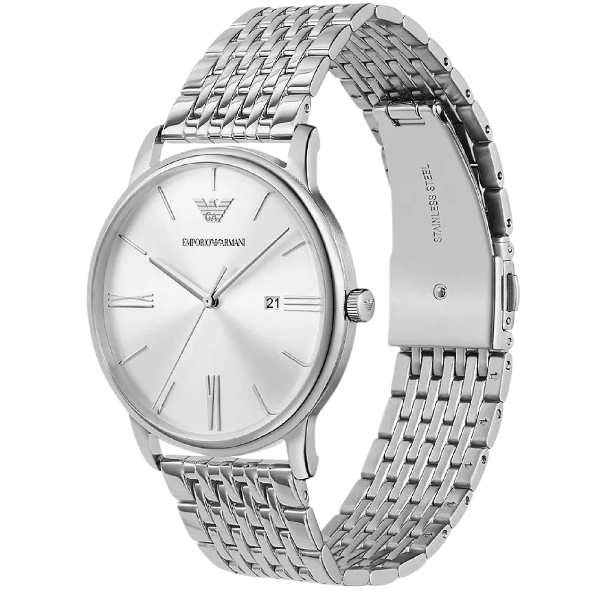 Emporio Armani Minimalist 42mm Silver Dial Steel Mens Quartz Watch AR11599