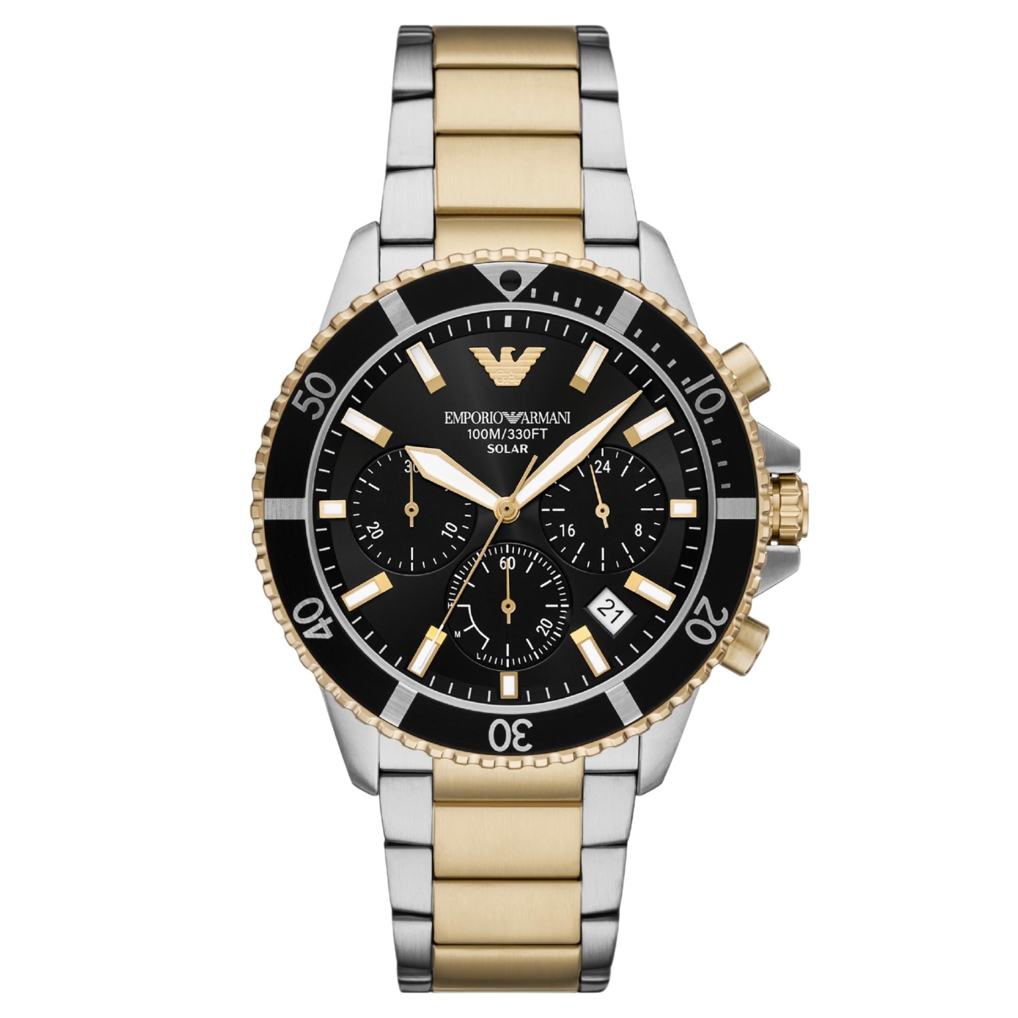 Emporio Armani World Explorer 43.5mm Chronograph Black Dial Steel Mens Solar Watch AR11680