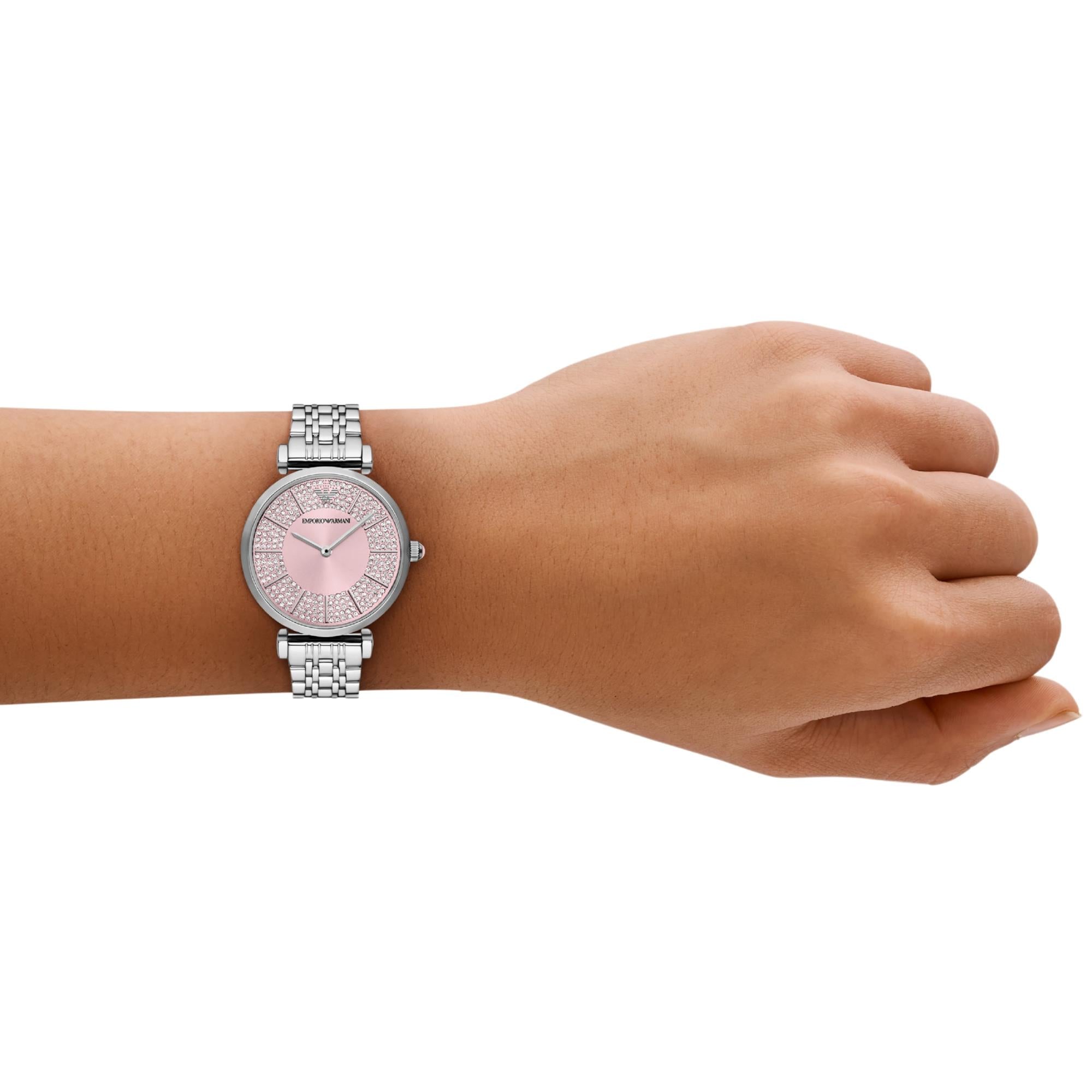 Emporio Armani Gianni 32mm Pink Dial Steel Ladies Quartz Watch AR11686