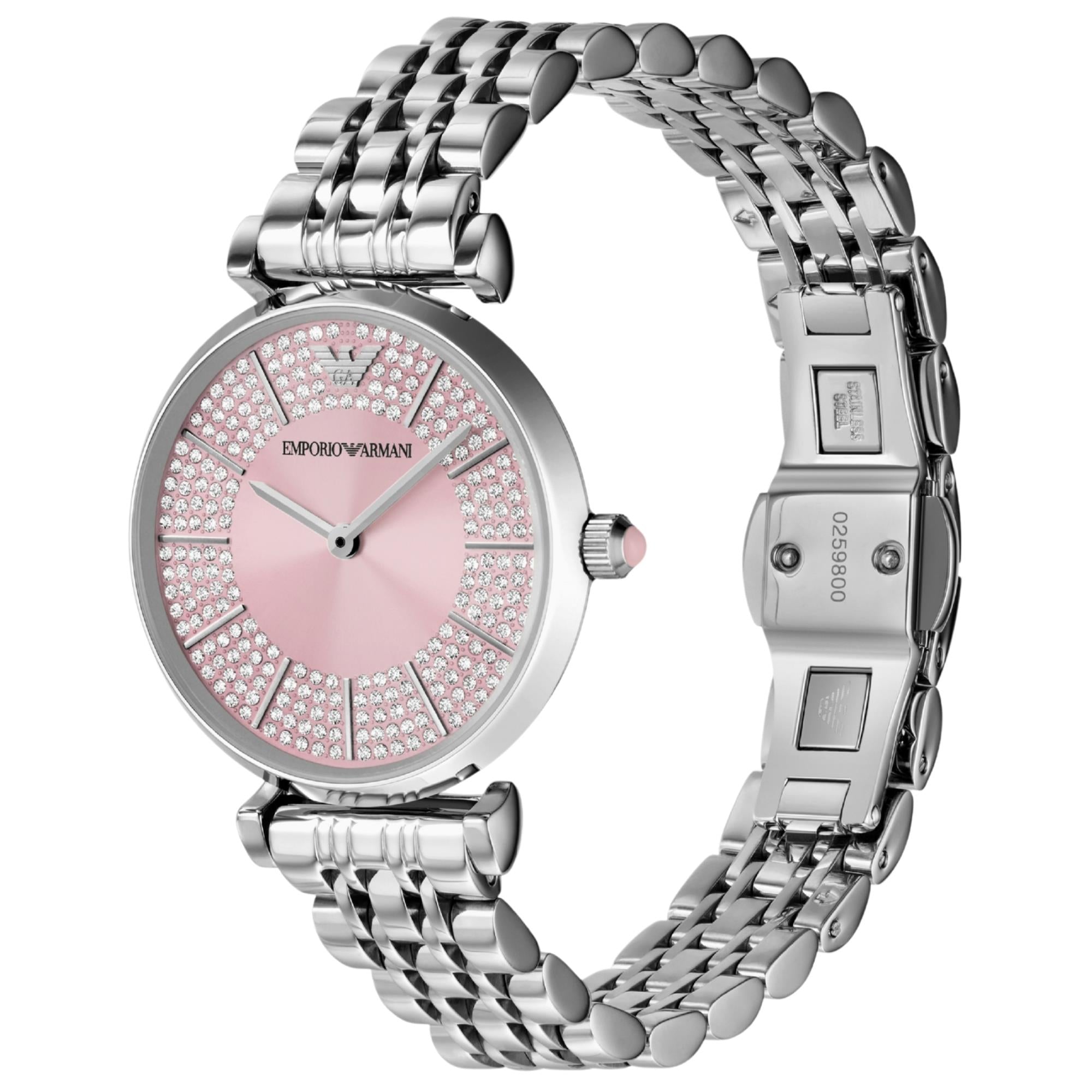 Emporio Armani Gianni 32mm Pink Dial Steel Ladies Quartz Watch AR11686