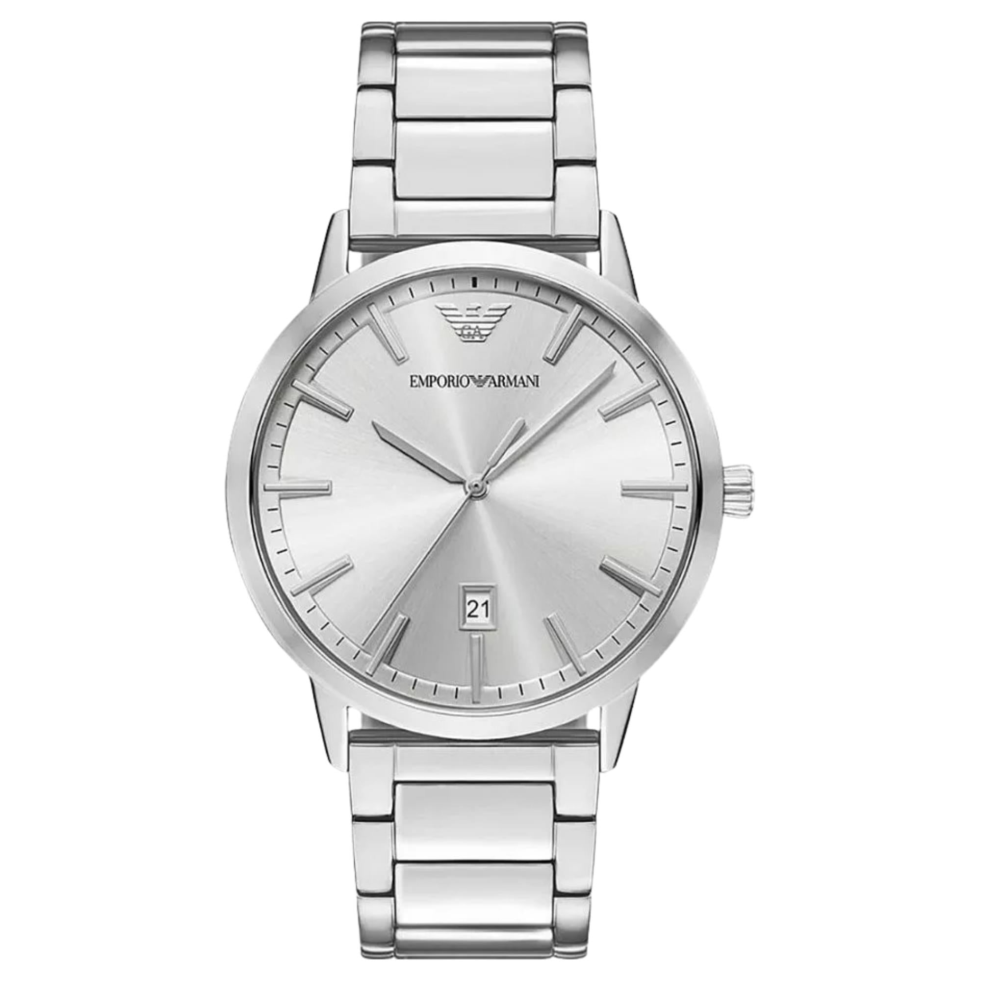 Emporio Armani Ruggero 43mm Silver Dial Steel Mens Quartz Watch AR11730