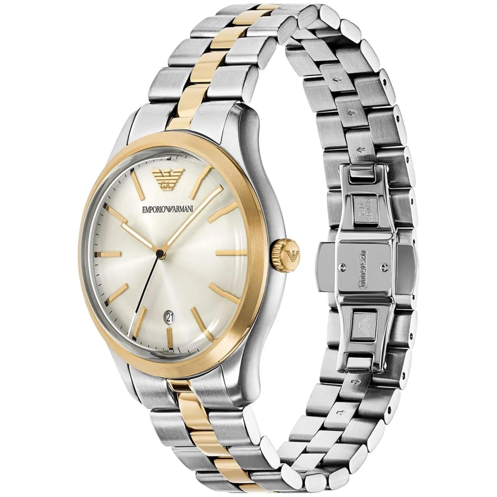Emporio Armani Dario 41mm Beige Dial Steel Mens Quartz Watch AR11735