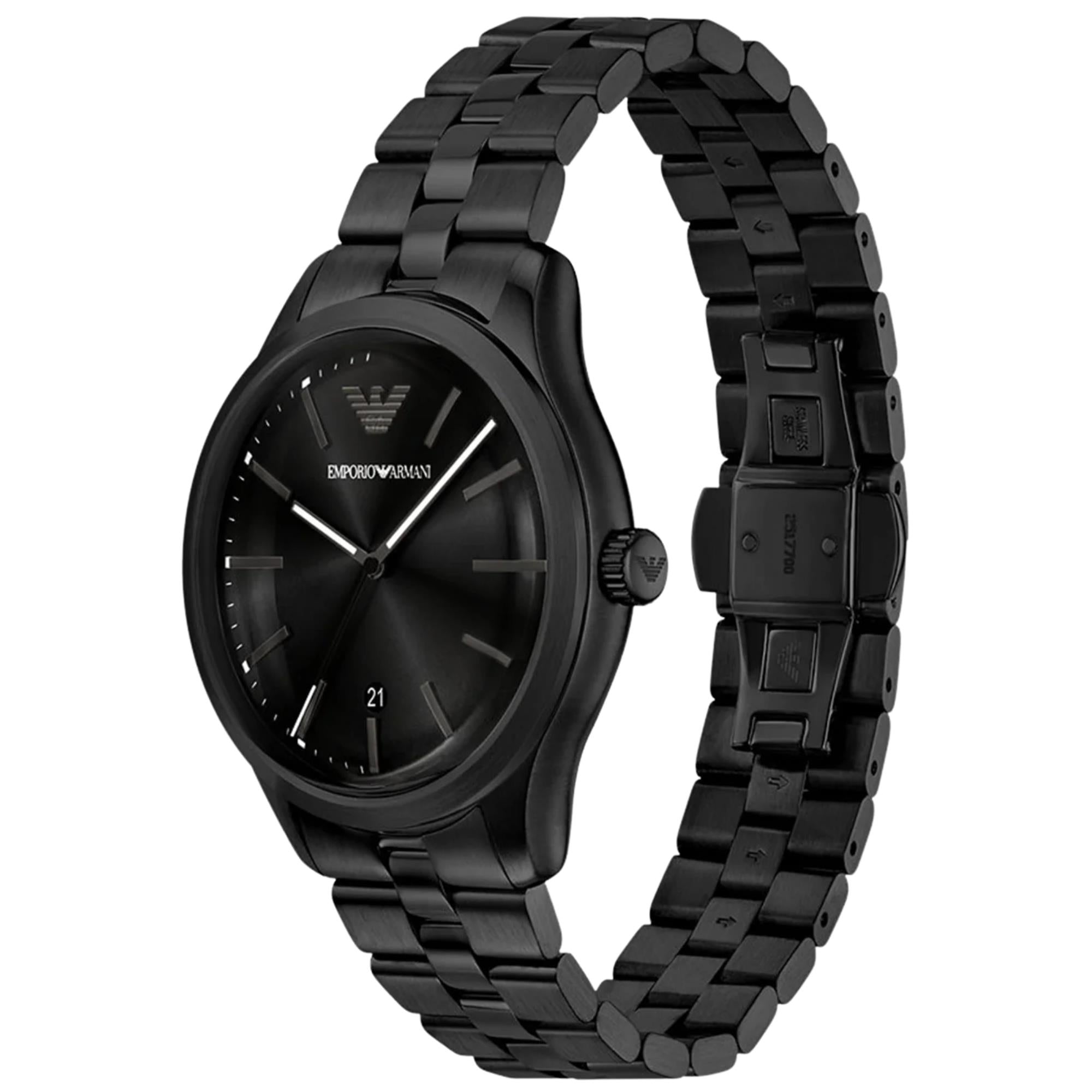Emporio Armani Dario 41mm Black Dial Steel Mens Quartz Watch AR11736