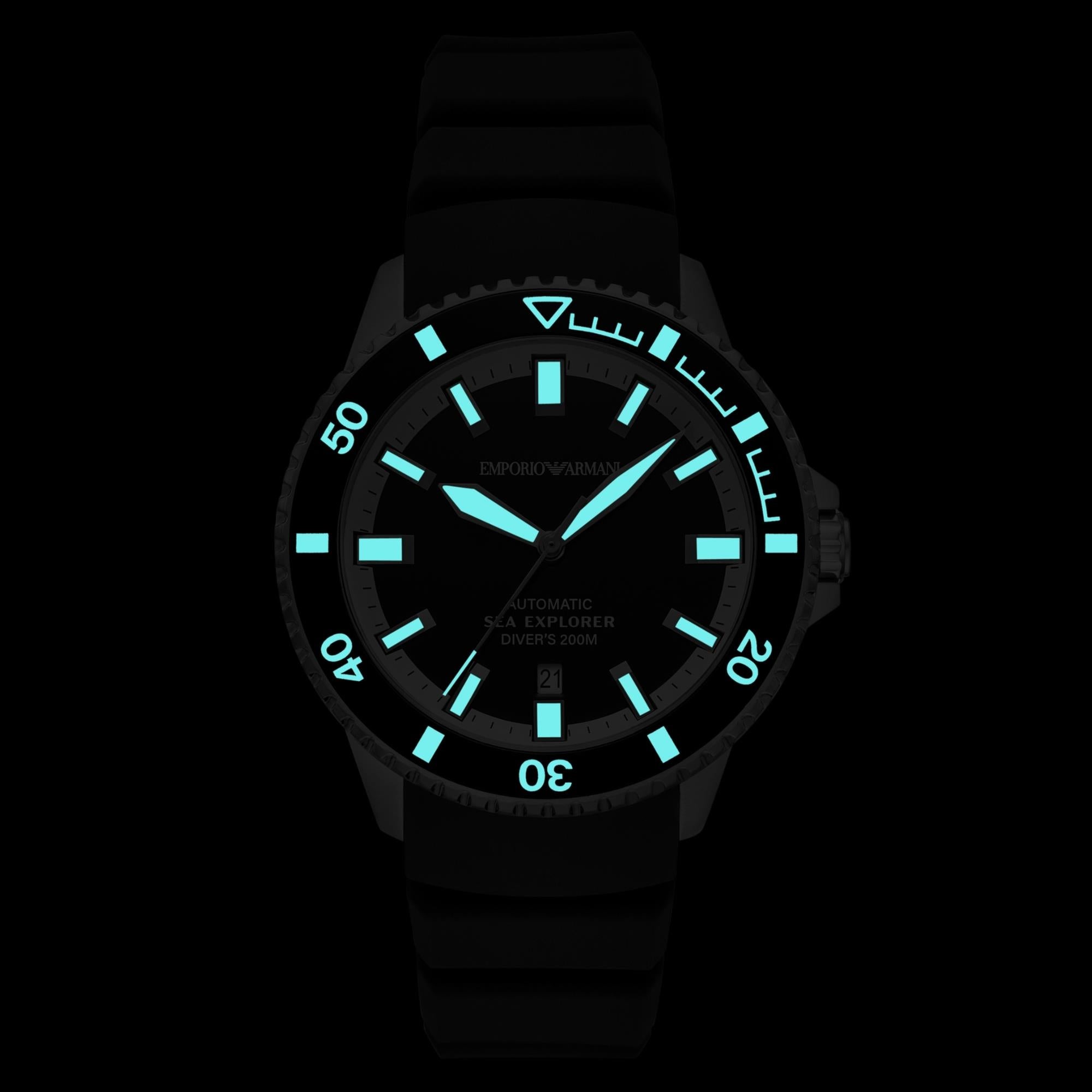 Emporio Armani Sea Explorer 42mm Black Dial Silicone Mens Automatic Watch AR60086