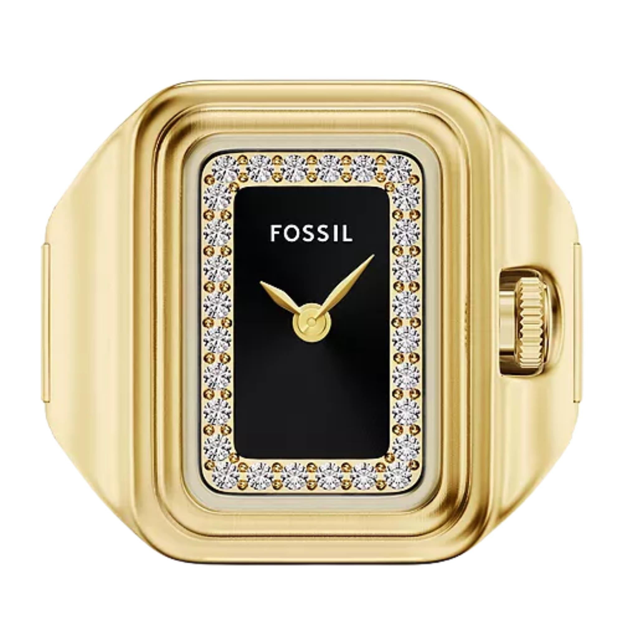 Fossil Raquel 21mm Black Dial Steel Ladies Quartz Ring Watch ES5447