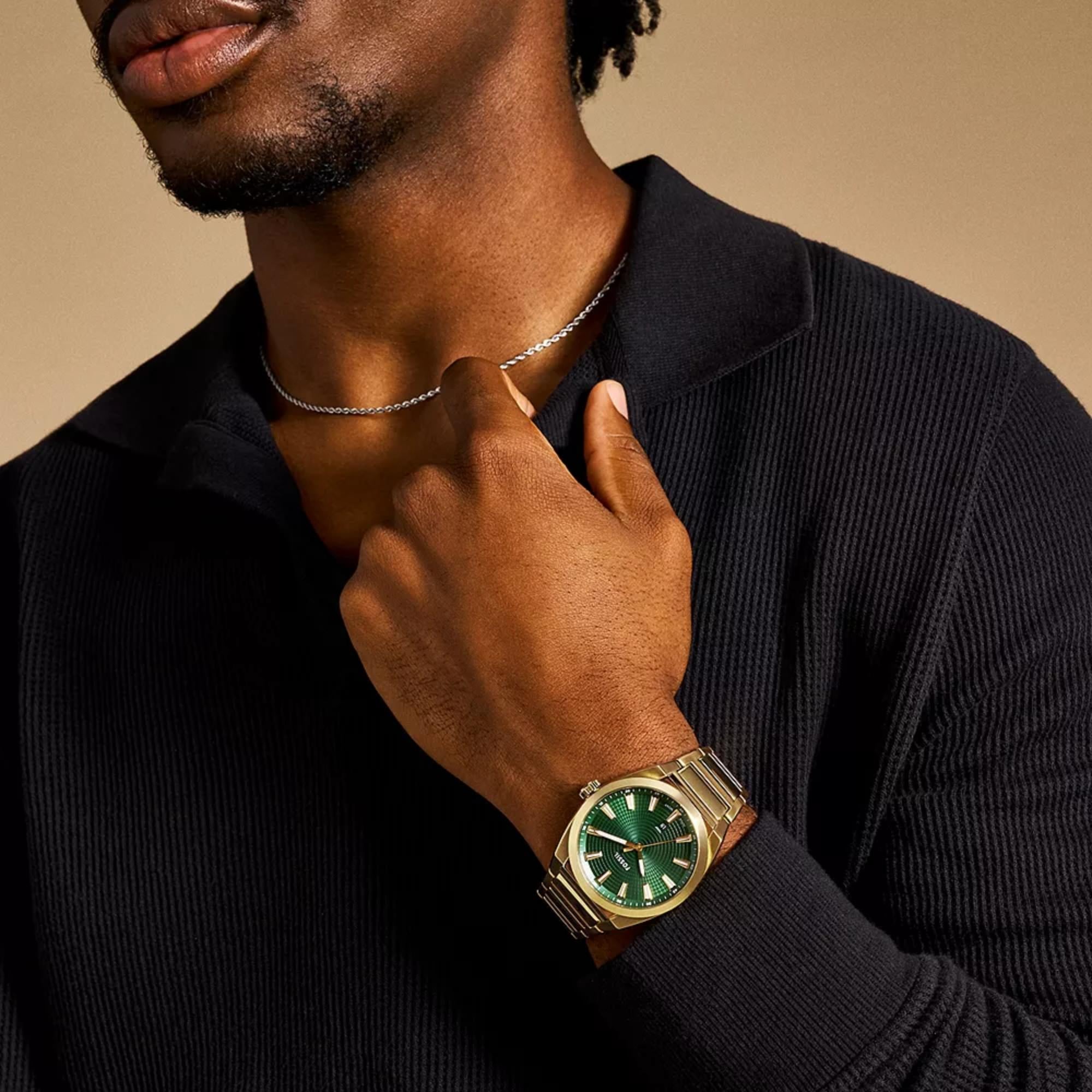 Fossil Everett 42mm Green Dial Steel Mens Quartz Watch FS6090