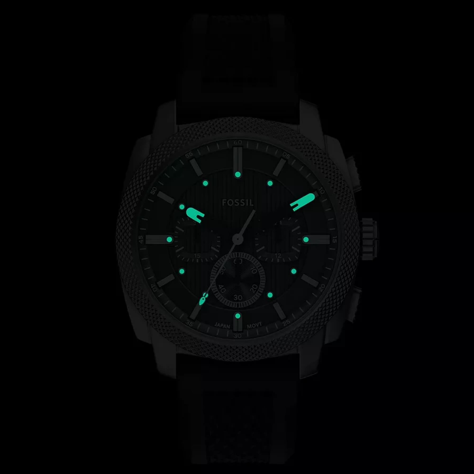 Fossil Machine 44mm Chronograph Grey Dial Silicone Mens Quartz Watch FS6145SET