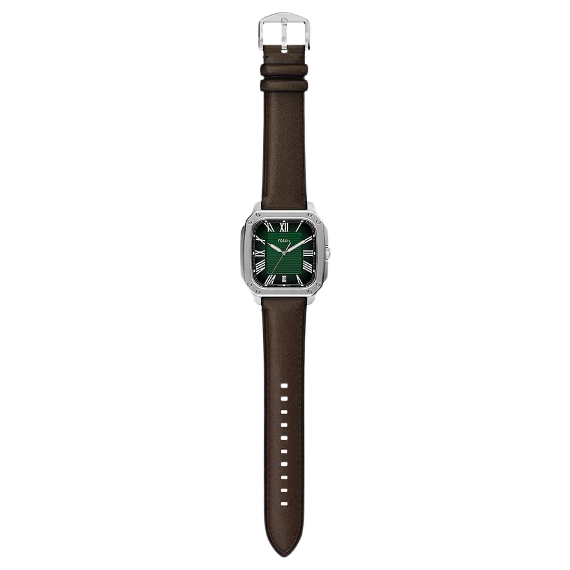 Fossil Crosby 42mm Green Dial Leather Mens Quartz Watch FS6150
