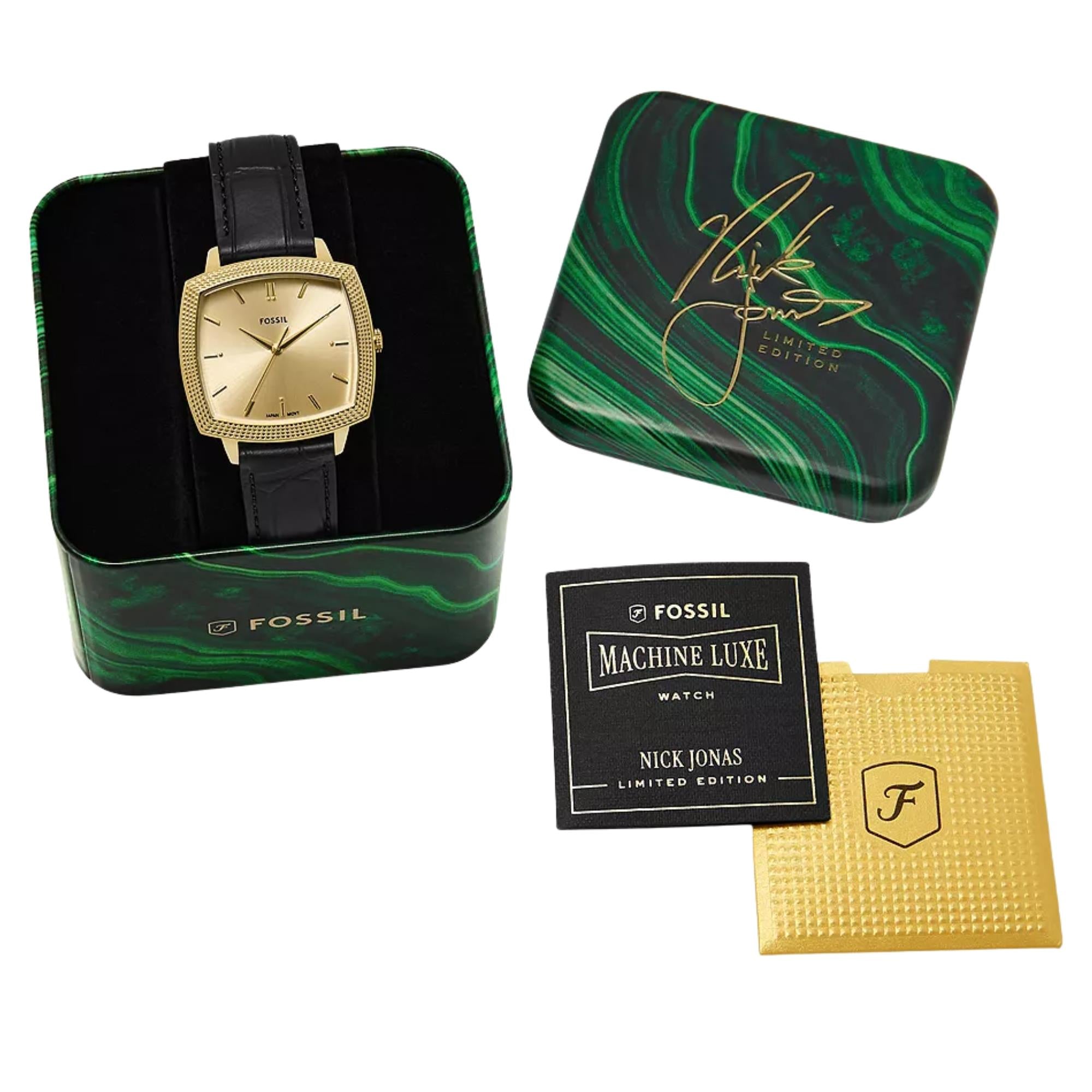 Fossil Machine x Nick Jonas 37mm Gold Dial Leather Quartz Watch LE1214