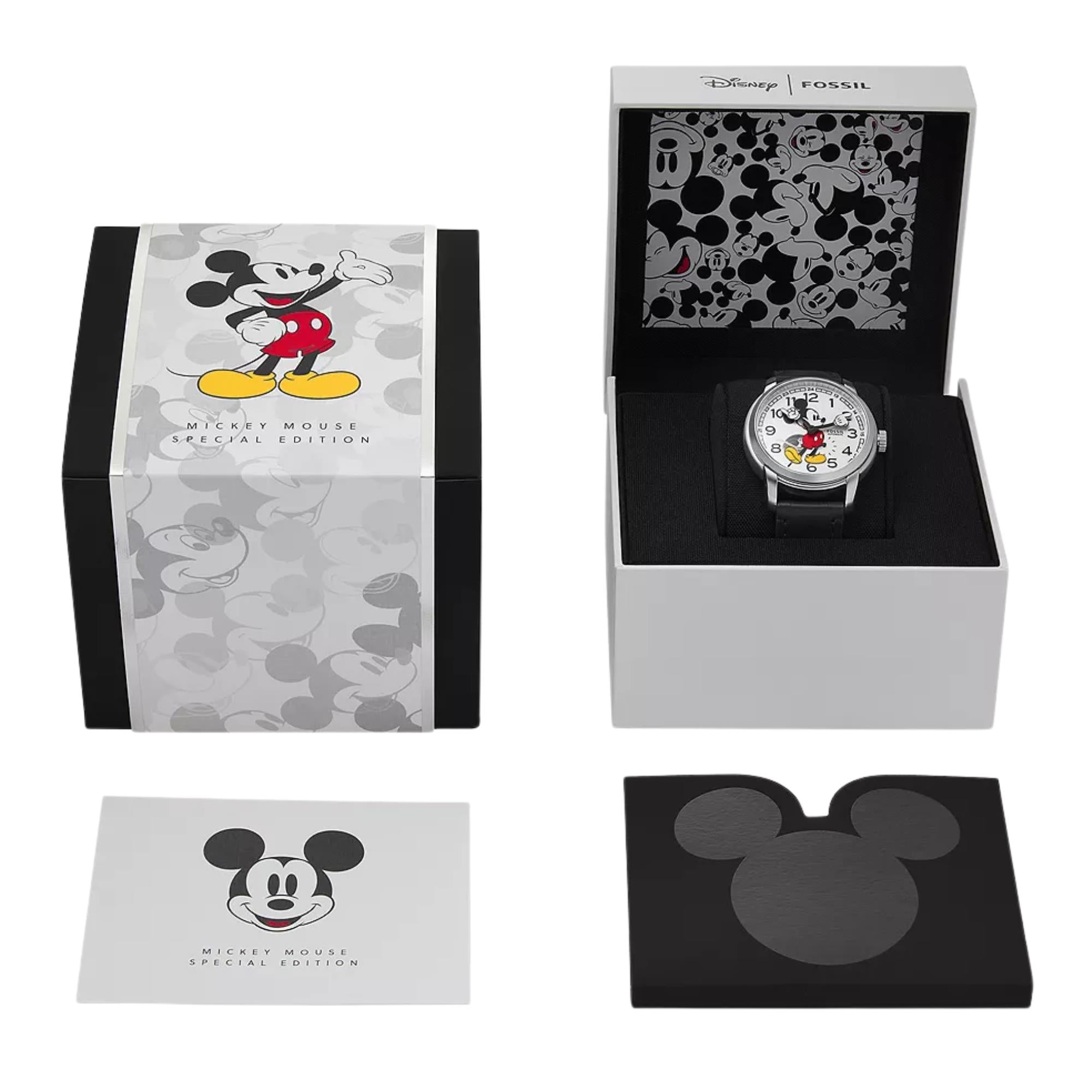 Fossil Disney Mickey Mouse 40mm Special Edition White Dial Leather Automatic Watch SE1111
