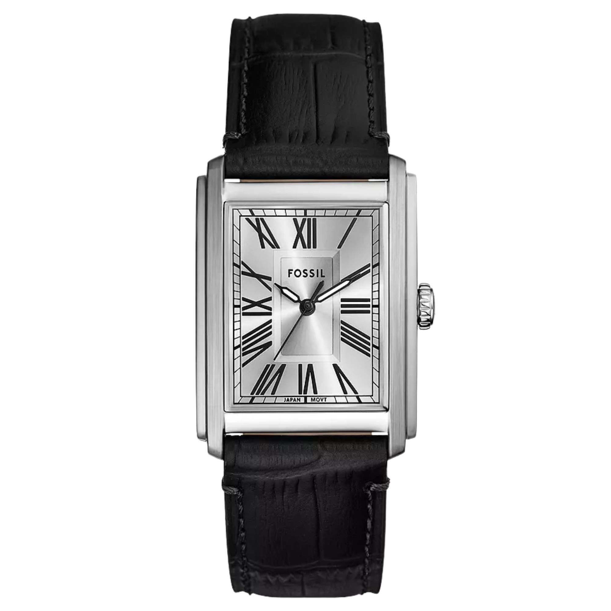 Fossil Carraway 30mm Silver Dial Leather Mens Quartz Watch FS6078