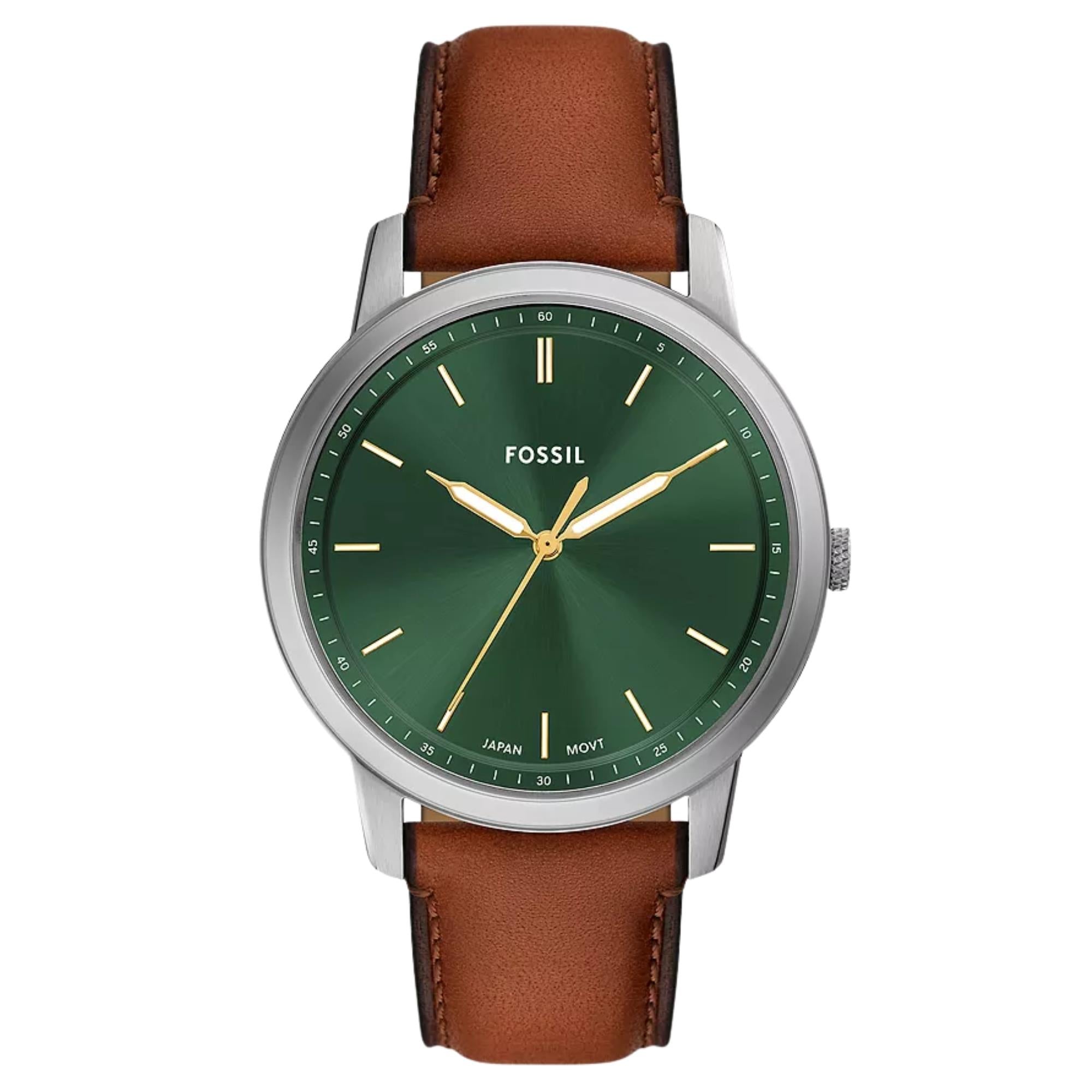 Fossil Minimalist 44mm Green Dial Leather Mens Quartz Watch FS6094
