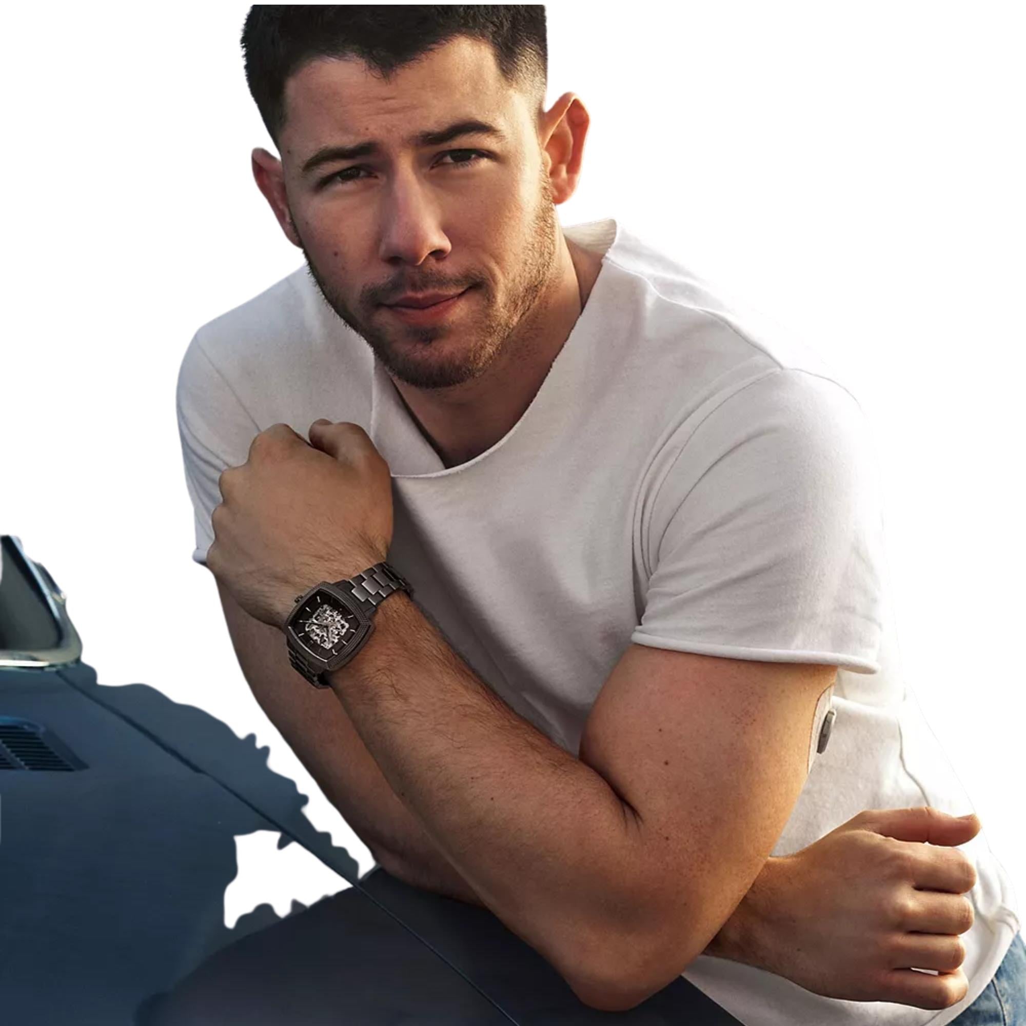 Fossil Machine x Nick Jonas 41mm Skeleton Black Dial Steel Automatic Watch LE1219
