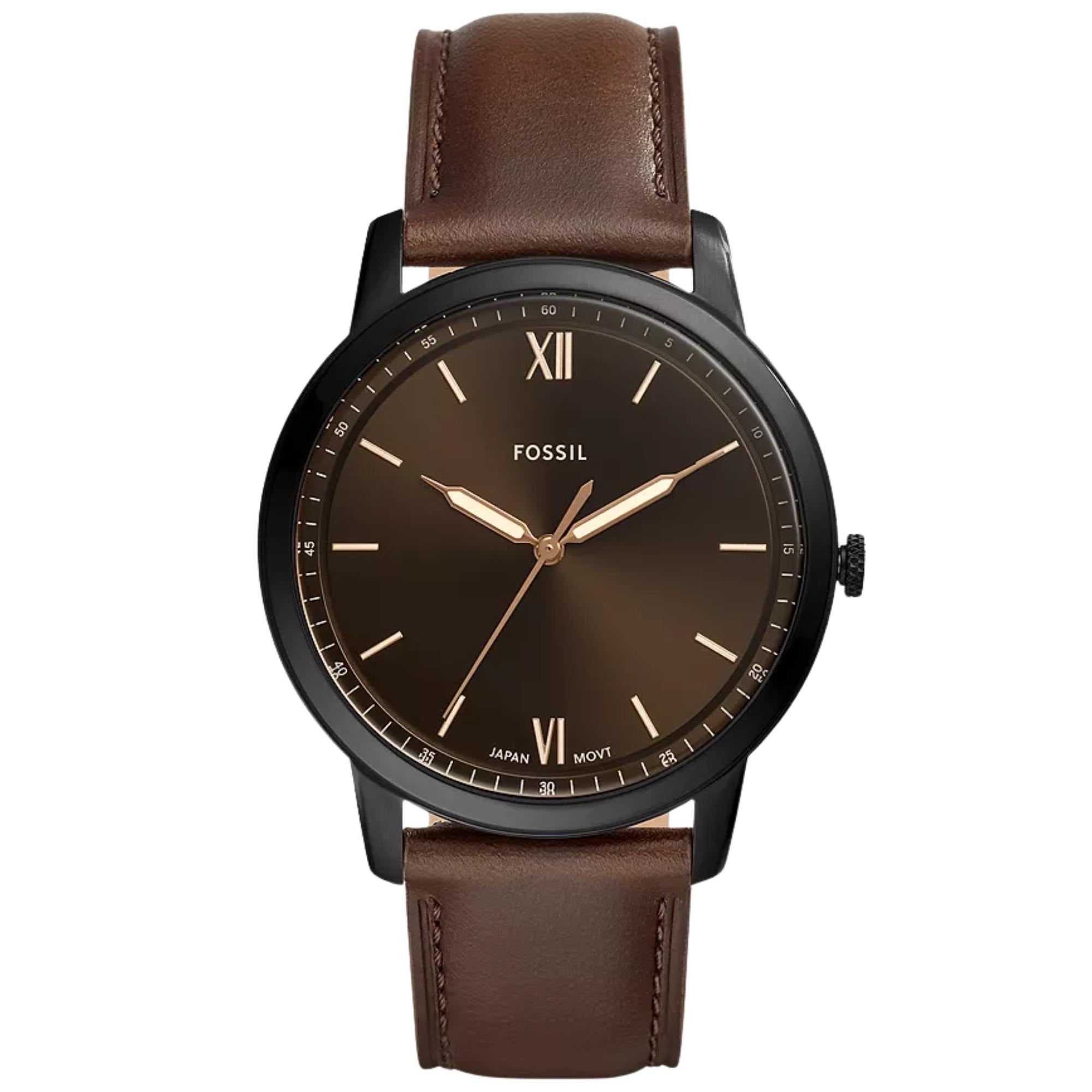 Fossil Minimalist 44mm Black Dial Leather Mens Quartz Watch FS5551