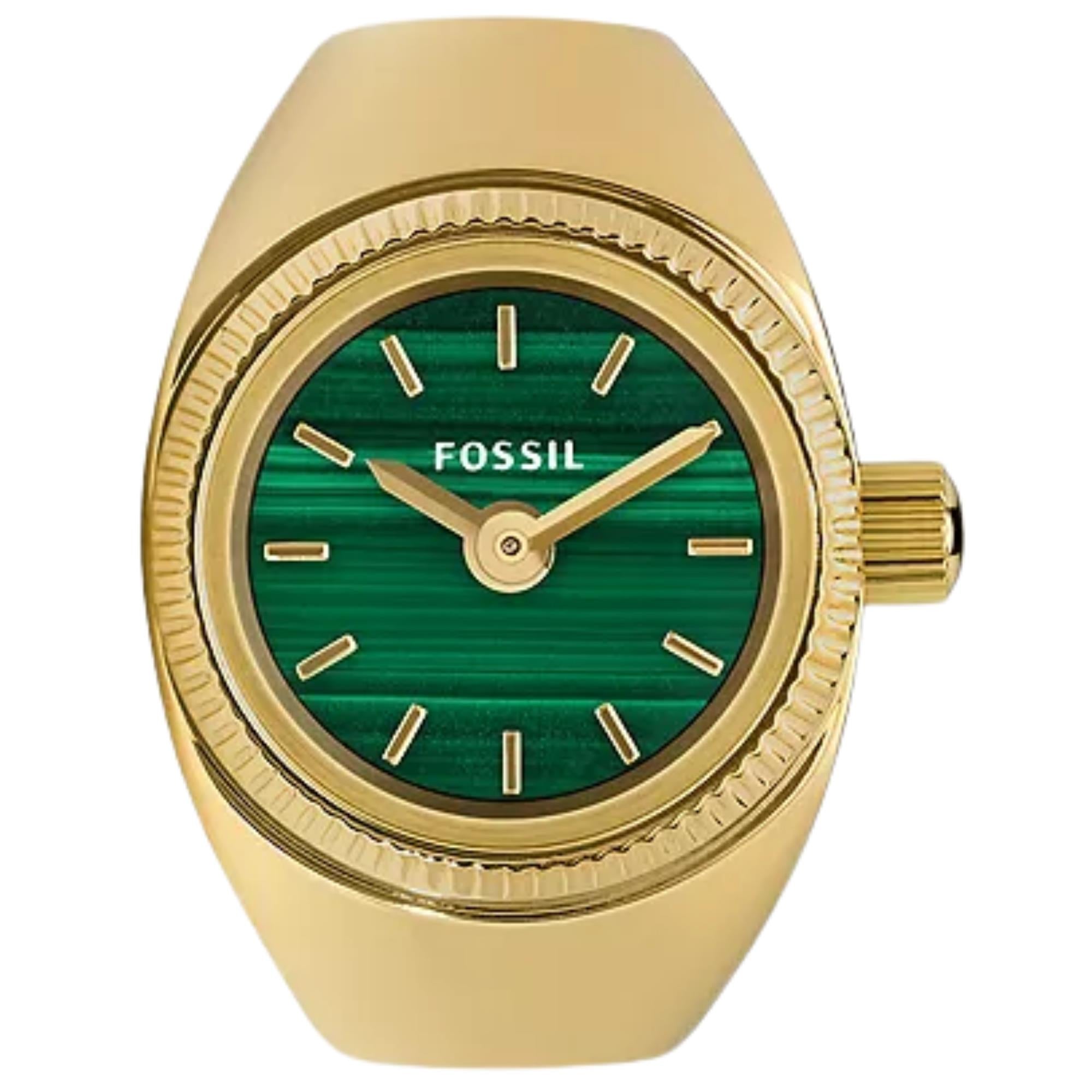 Fossil 15mm Green Dial Steel Ladies Quartz Ring Watch ES5308