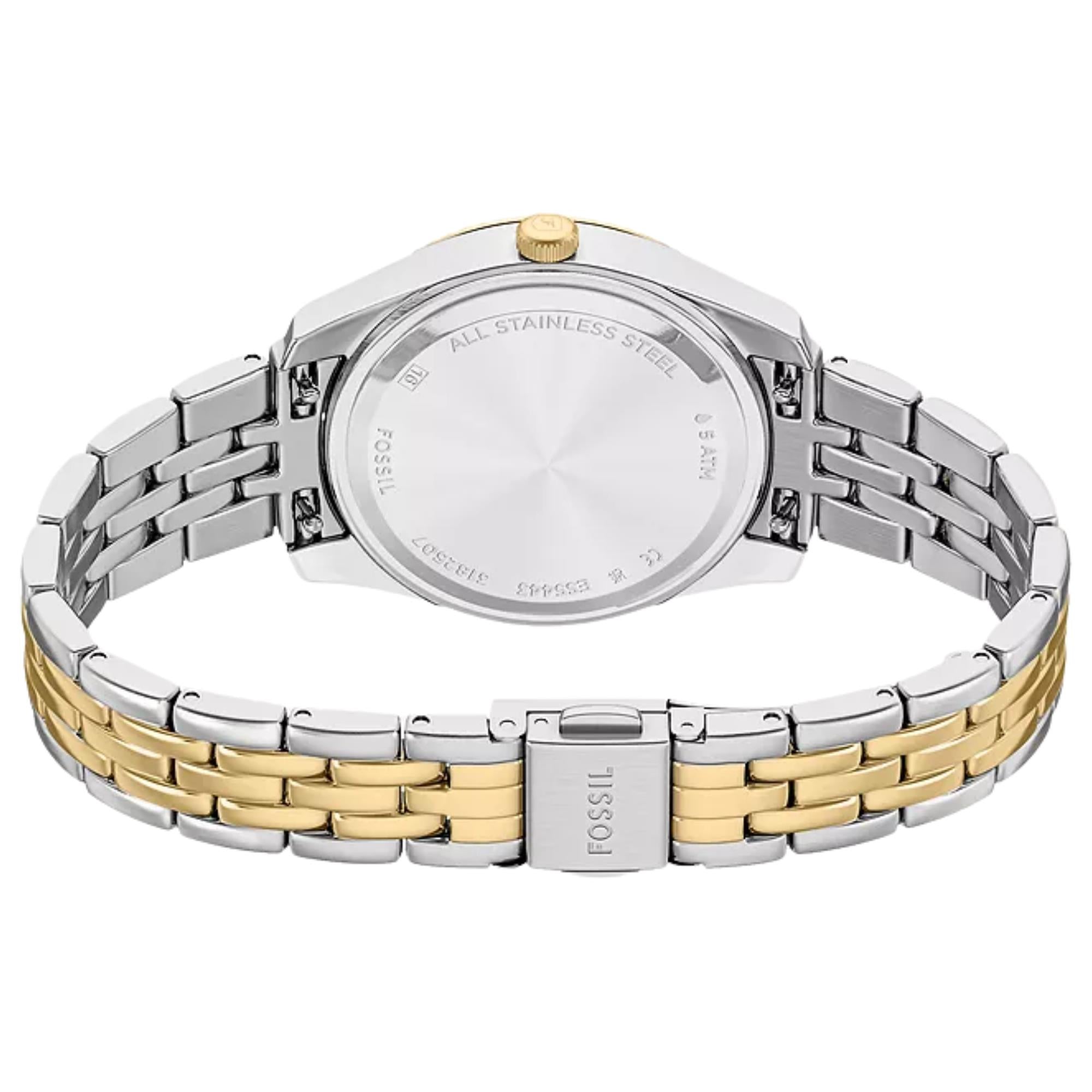 Fossil Scarlette 33mm Gold Dial Steel Ladies Quartz Watch ES5443