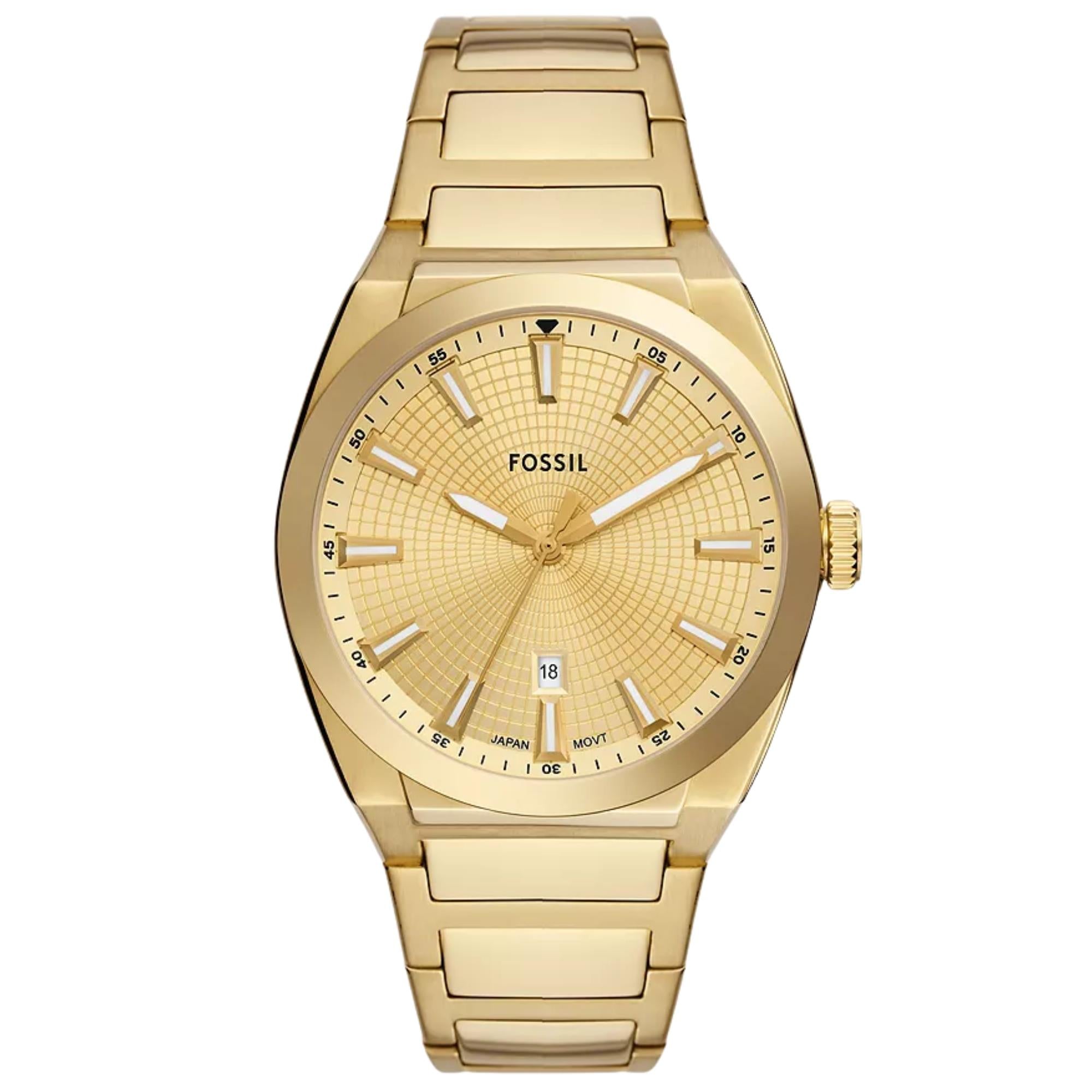 Fossil Everett 42mm Gold Dial Steel Mens Quartz Watch FS5965